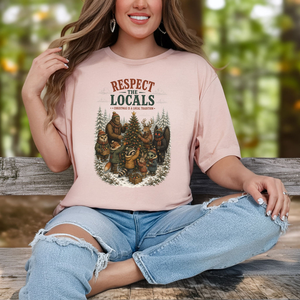 Respect the Locals Christmas Bigfoot Mothman Winter Wildlife T-Shirt
