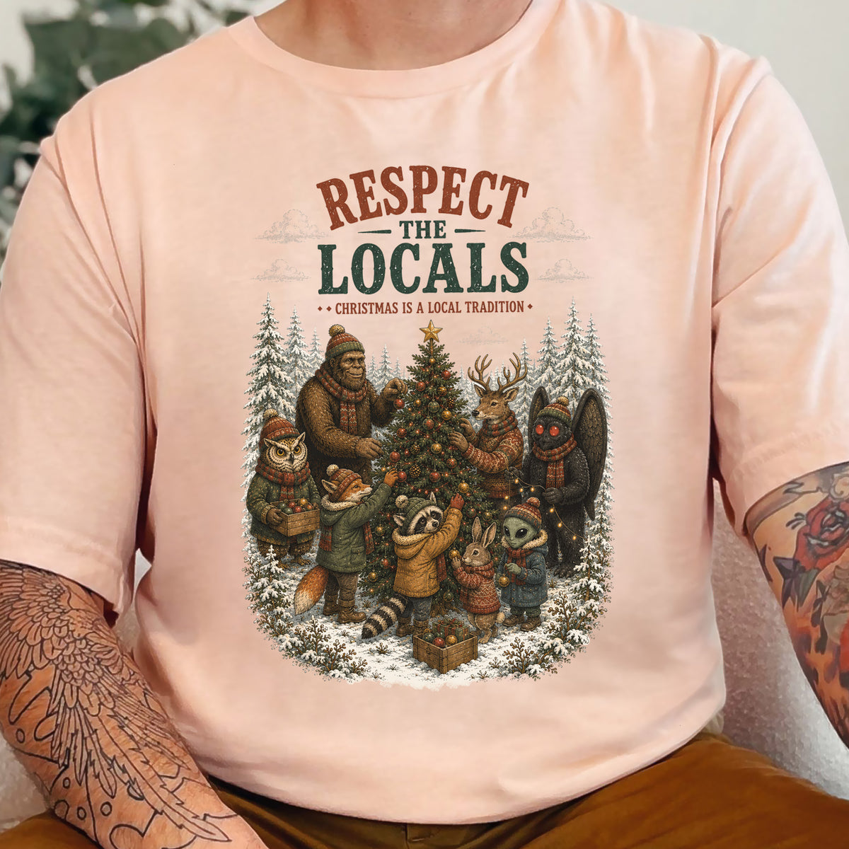 Respect the Locals Christmas Bigfoot Mothman Winter Wildlife T-Shirt
