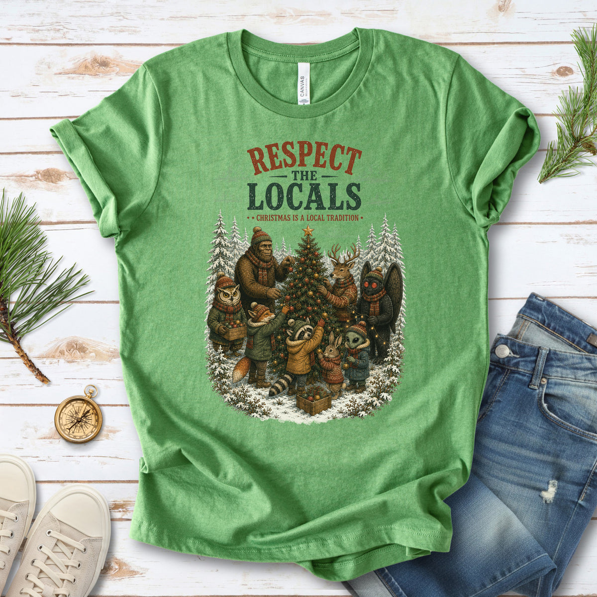 Respect the Locals Christmas Bigfoot Mothman Winter Wildlife T-Shirt