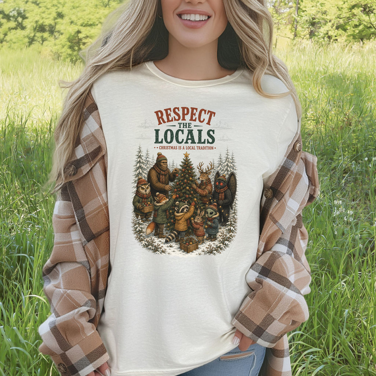 Respect the Locals Christmas Bigfoot Mothman Winter Wildlife T-Shirt