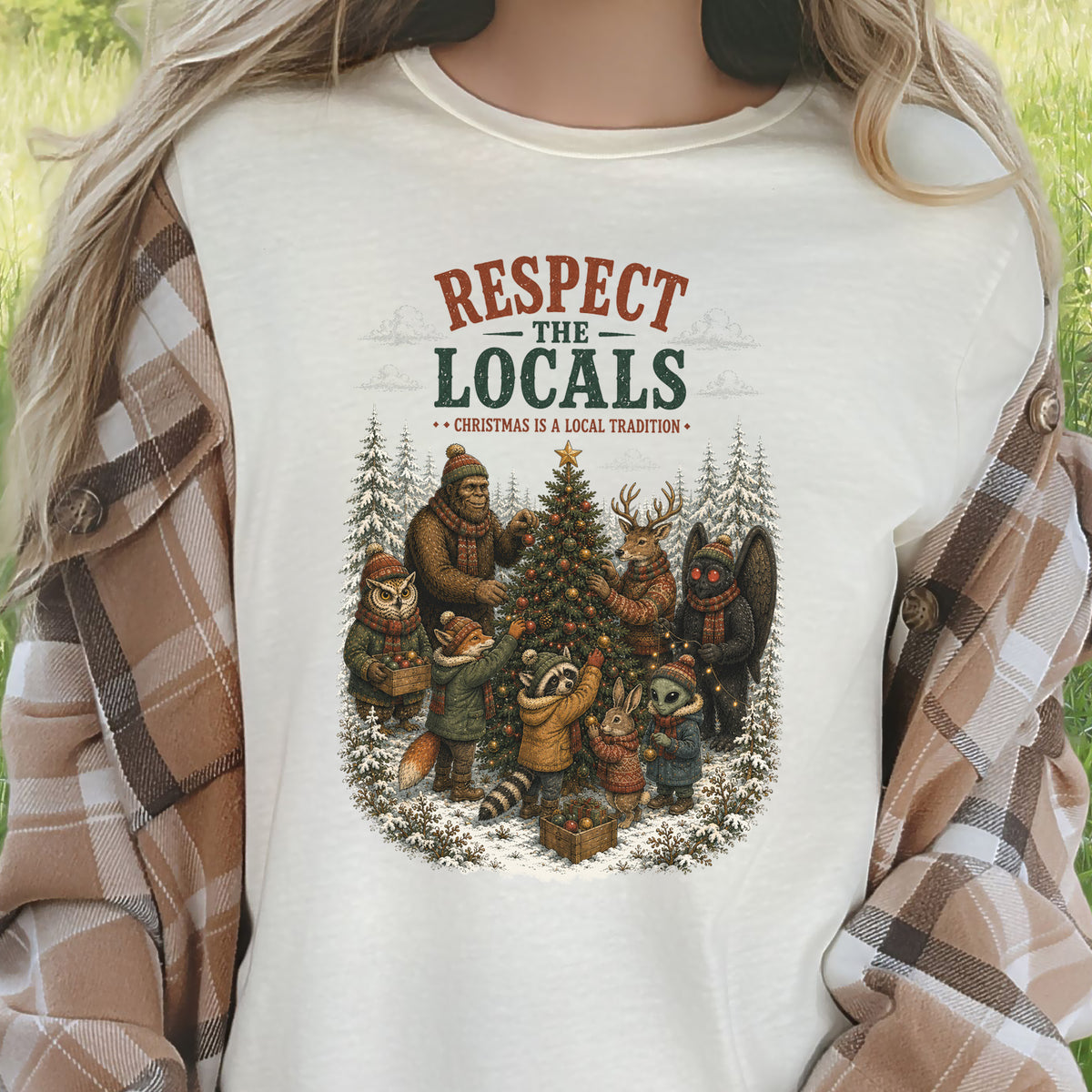 Respect the Locals Christmas Bigfoot Mothman Winter Wildlife T-Shirt