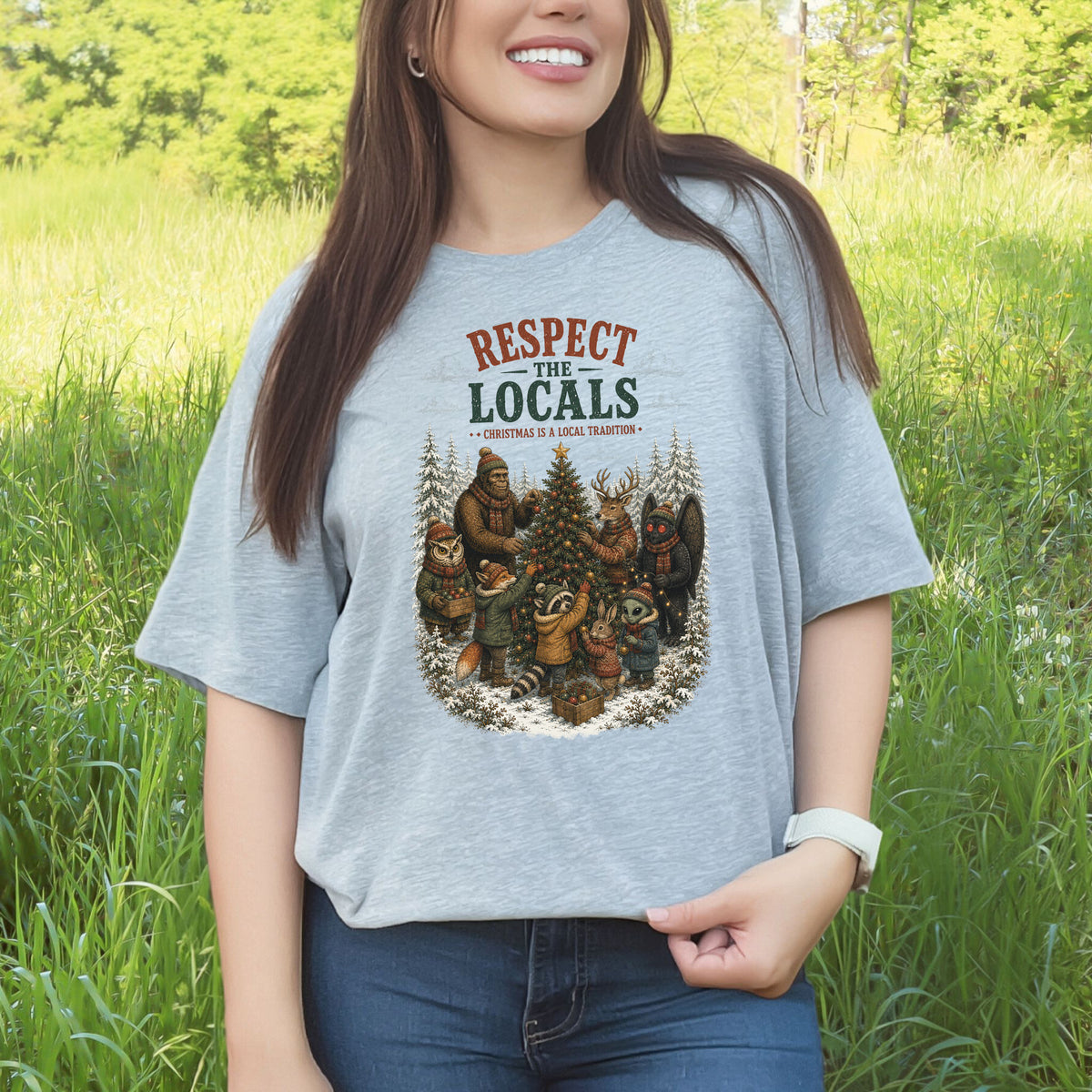 Respect the Locals Christmas Bigfoot Mothman Winter Wildlife T-Shirt