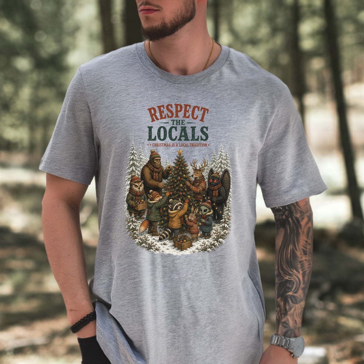 Respect the Locals Christmas Bigfoot Mothman Winter Wildlife T-Shirt