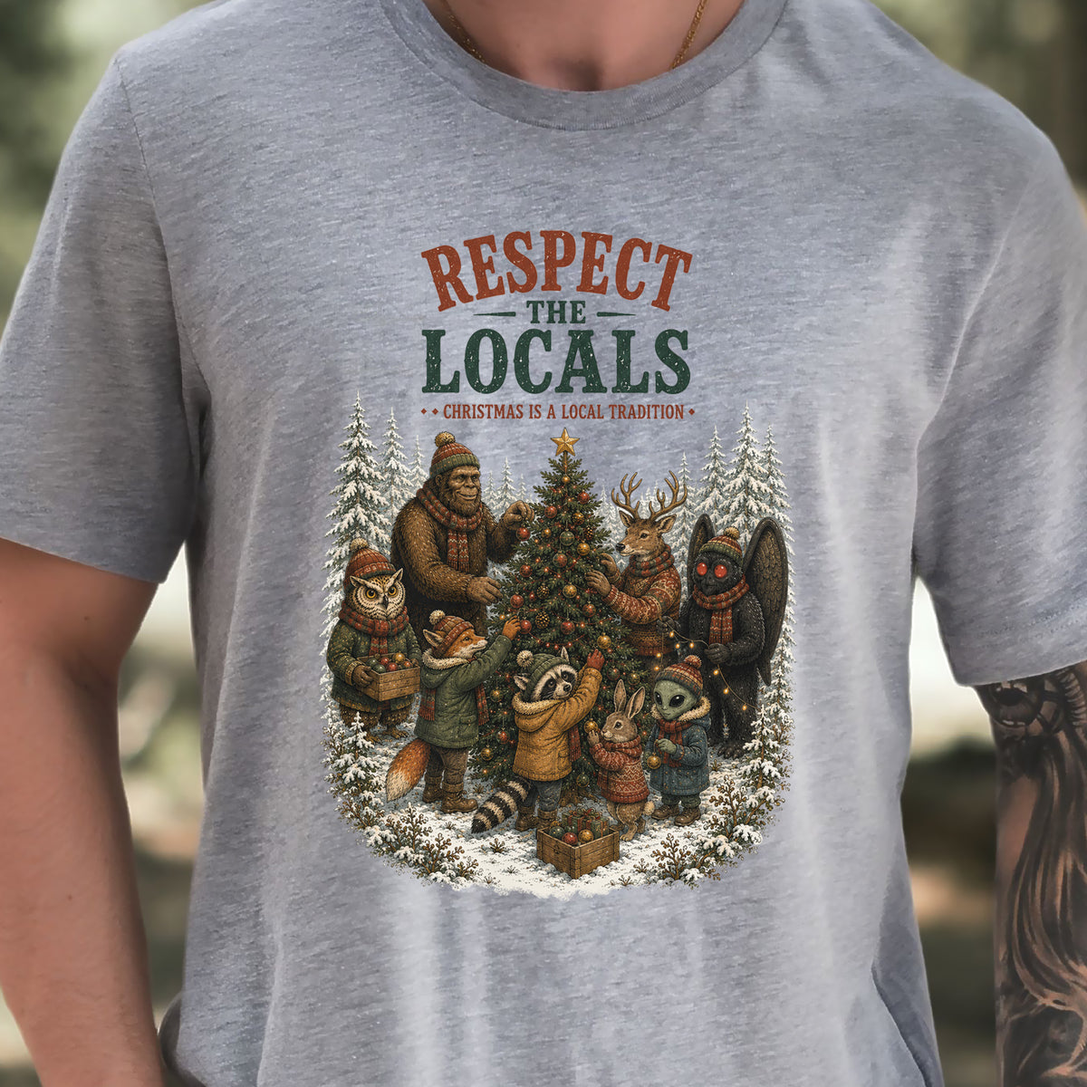 Respect the Locals Christmas Bigfoot Mothman Winter Wildlife T-Shirt