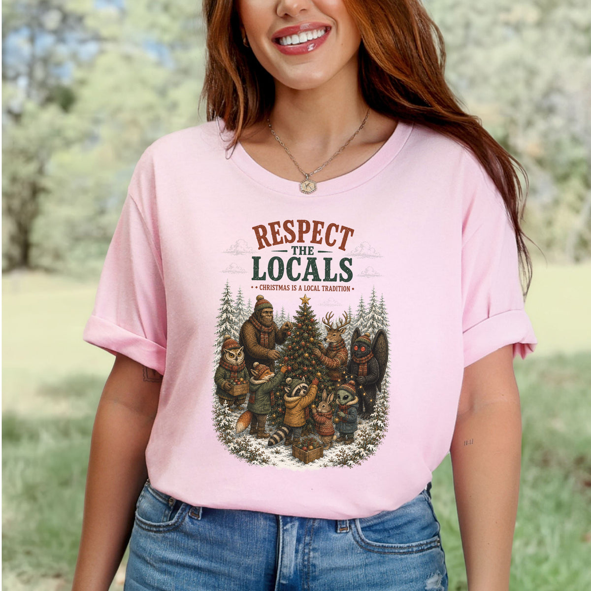 Respect the Locals Christmas Bigfoot Mothman Winter Wildlife T-Shirt