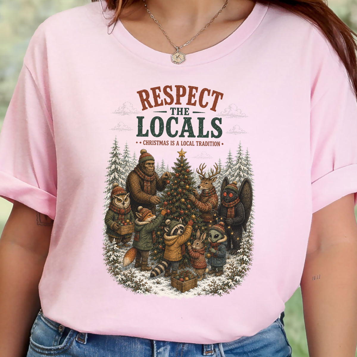 Respect the Locals Christmas Bigfoot Mothman Winter Wildlife T-Shirt