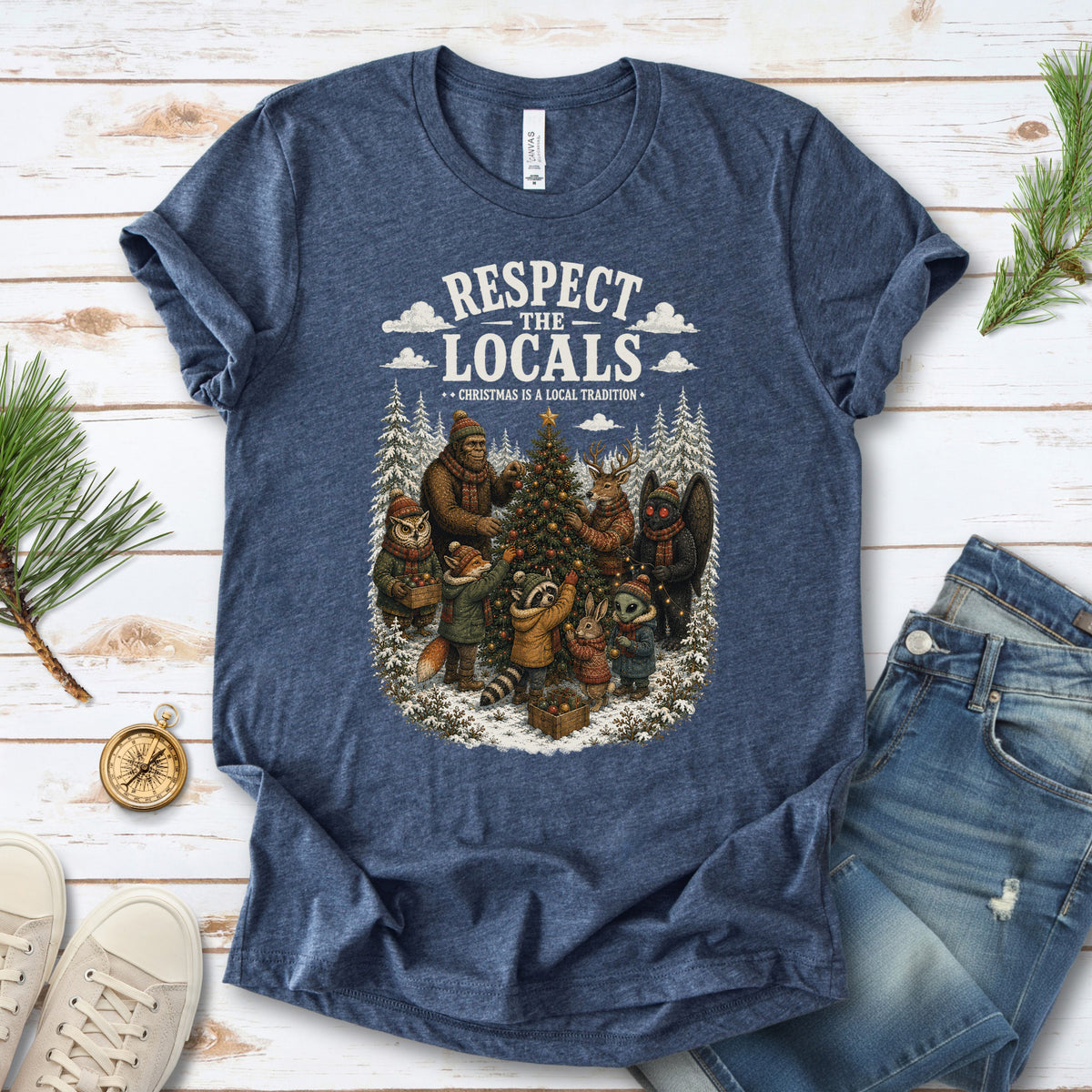 Respect the Locals Christmas Bigfoot Mothman Winter Wildlife T-Shirt