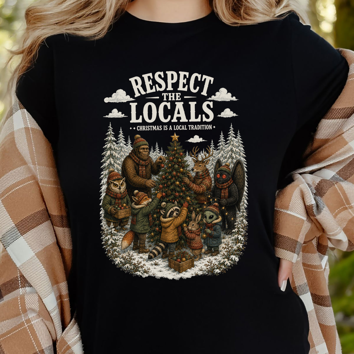 Respect the Locals Christmas Bigfoot Mothman Winter Wildlife T-Shirt