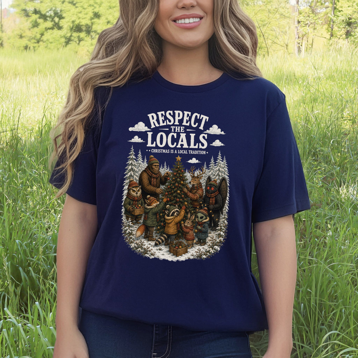 Respect the Locals Christmas Bigfoot Mothman Winter Wildlife T-Shirt