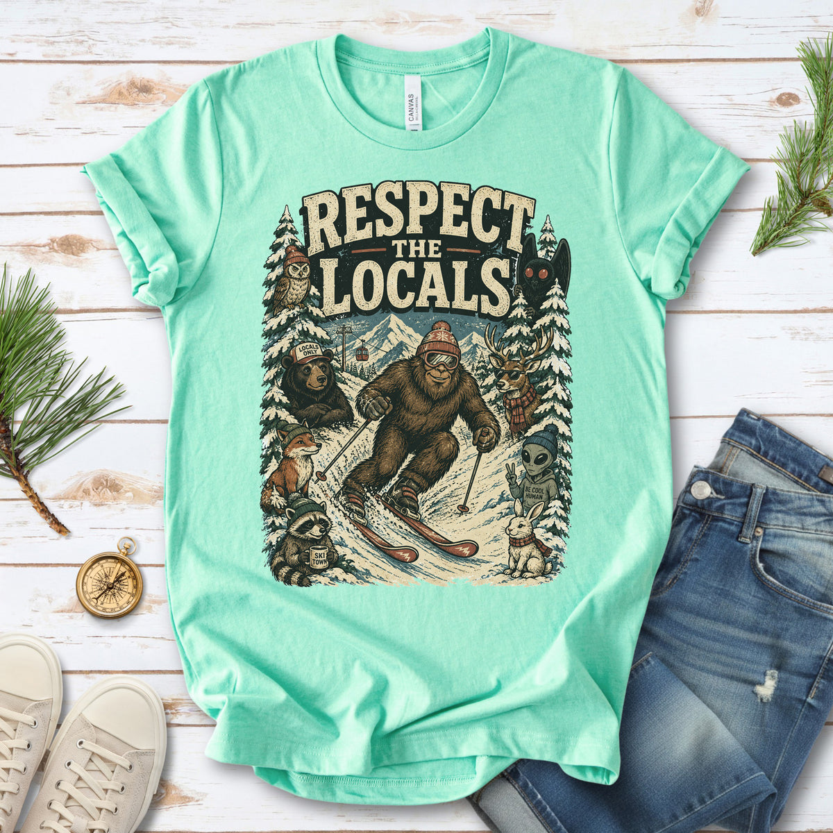 Respect the Locals Winter Ski Crew Shirt – Cryptid Wildlife Ski Tee