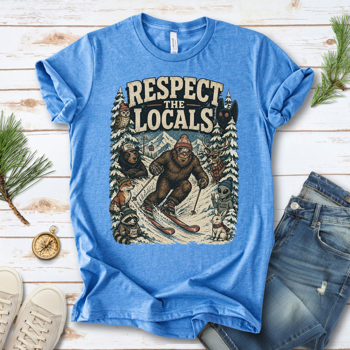 Respect the Locals Winter Ski Crew Shirt – Cryptid Wildlife Ski Tee