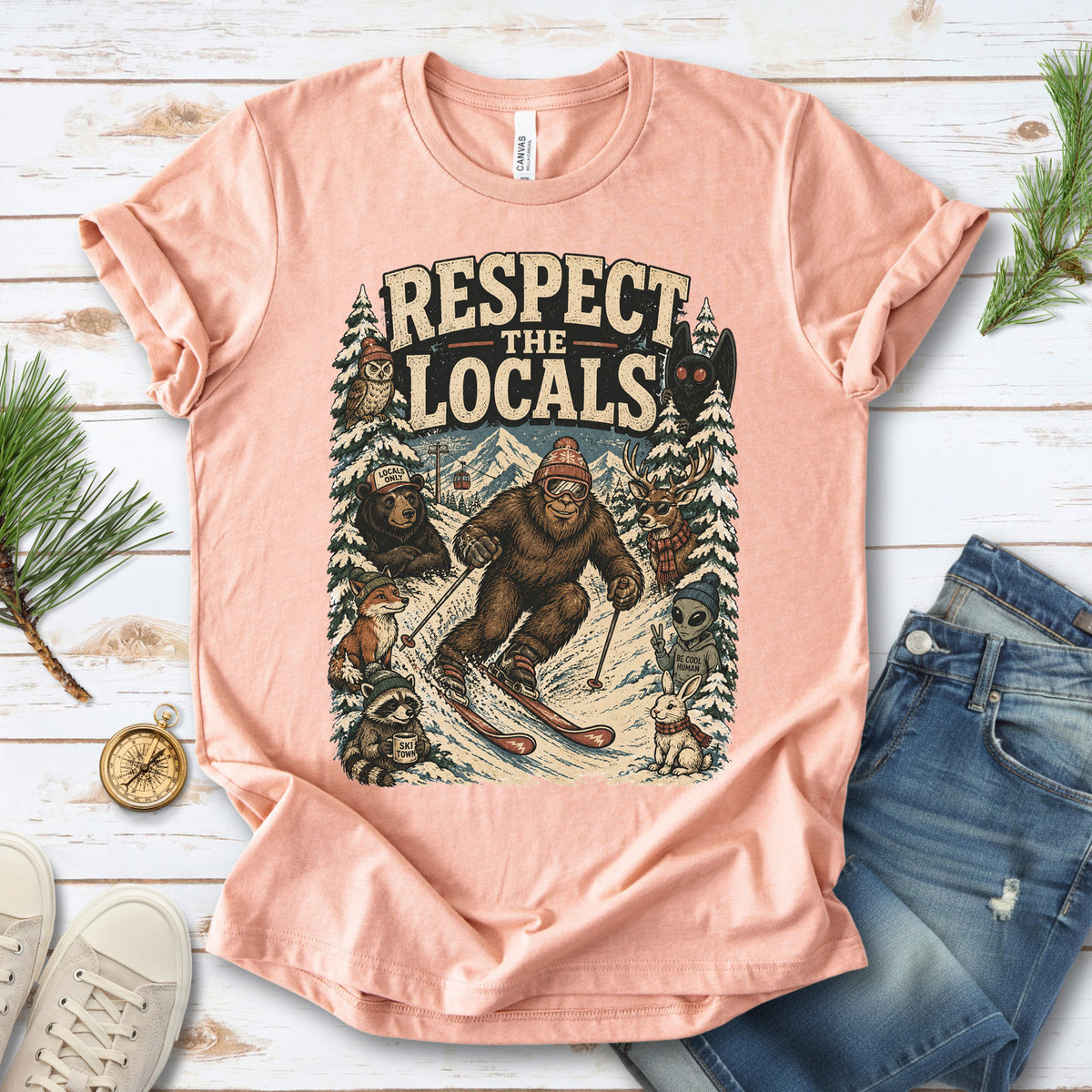Respect the Locals Winter Ski Crew Shirt – Cryptid Wildlife Ski Tee