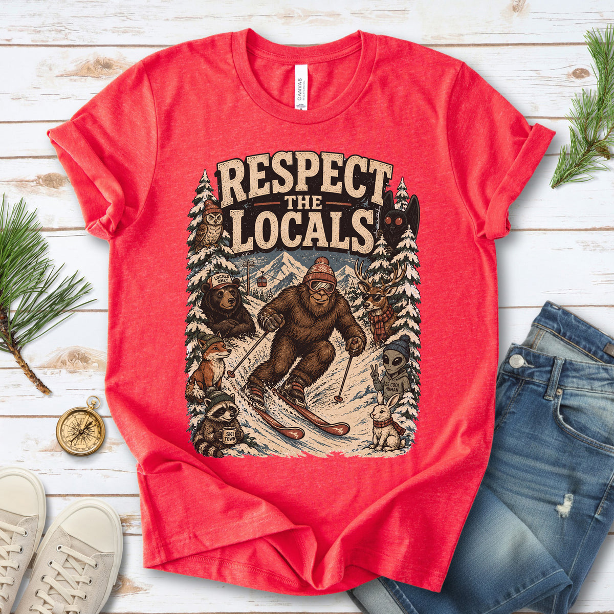 Respect the Locals Winter Ski Crew Shirt – Cryptid Wildlife Ski Tee