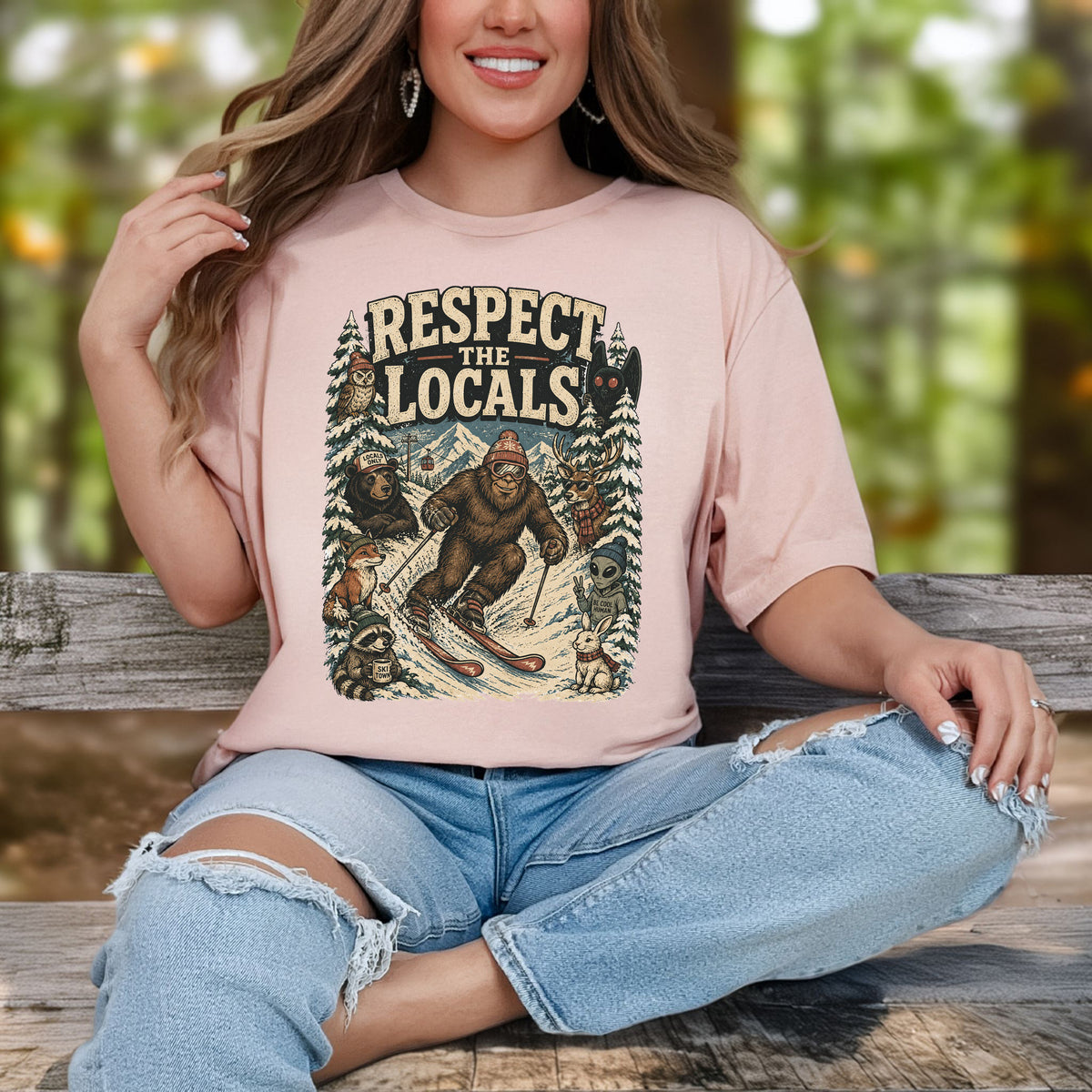 Respect the Locals Winter Ski Crew Shirt – Cryptid Wildlife Ski Tee