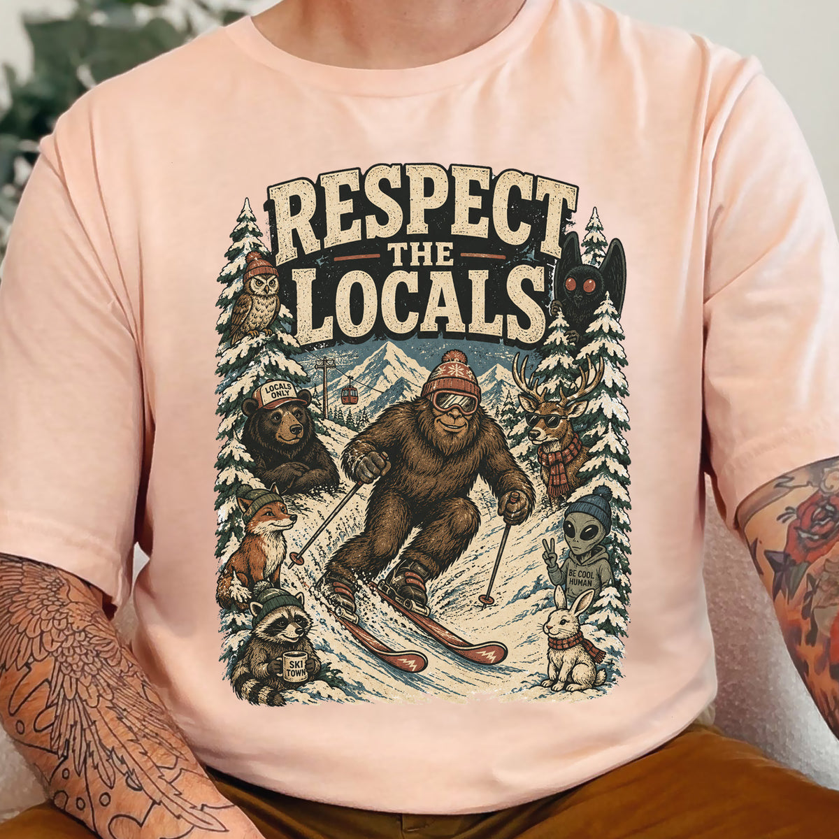 Respect the Locals Winter Ski Crew Shirt – Cryptid Wildlife Ski Tee