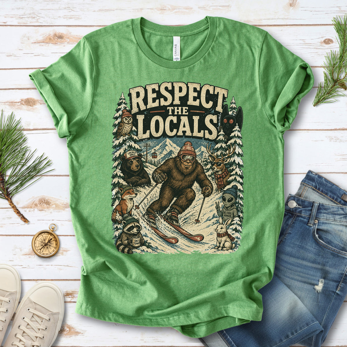 Respect the Locals Winter Ski Crew Shirt – Cryptid Wildlife Ski Tee