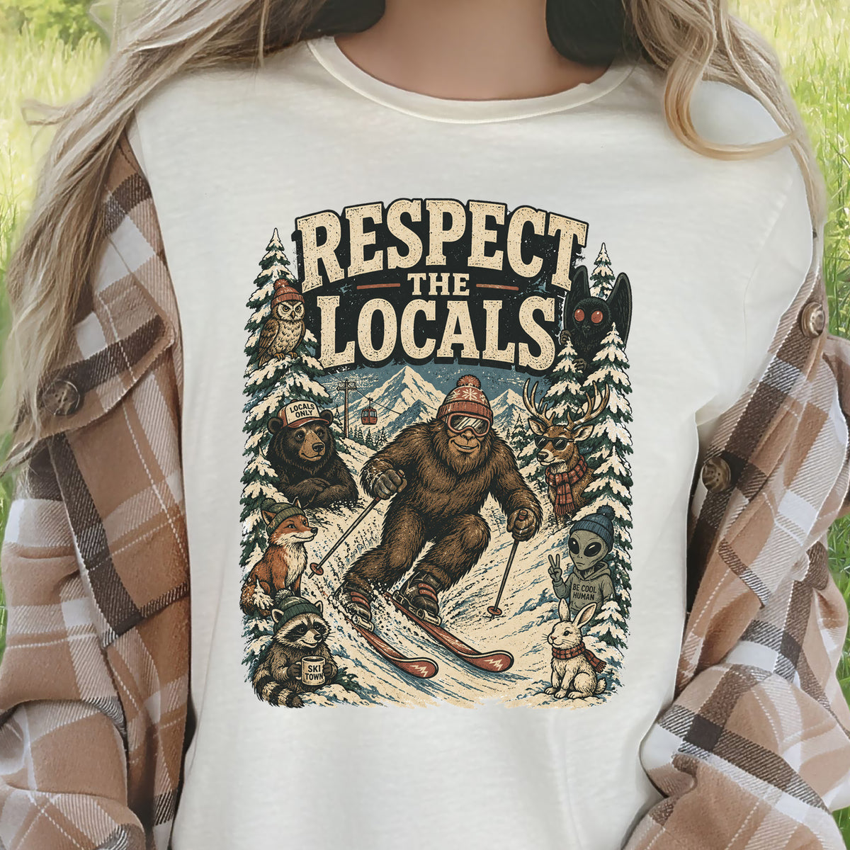 Respect the Locals Winter Ski Crew Shirt – Cryptid Wildlife Ski Tee