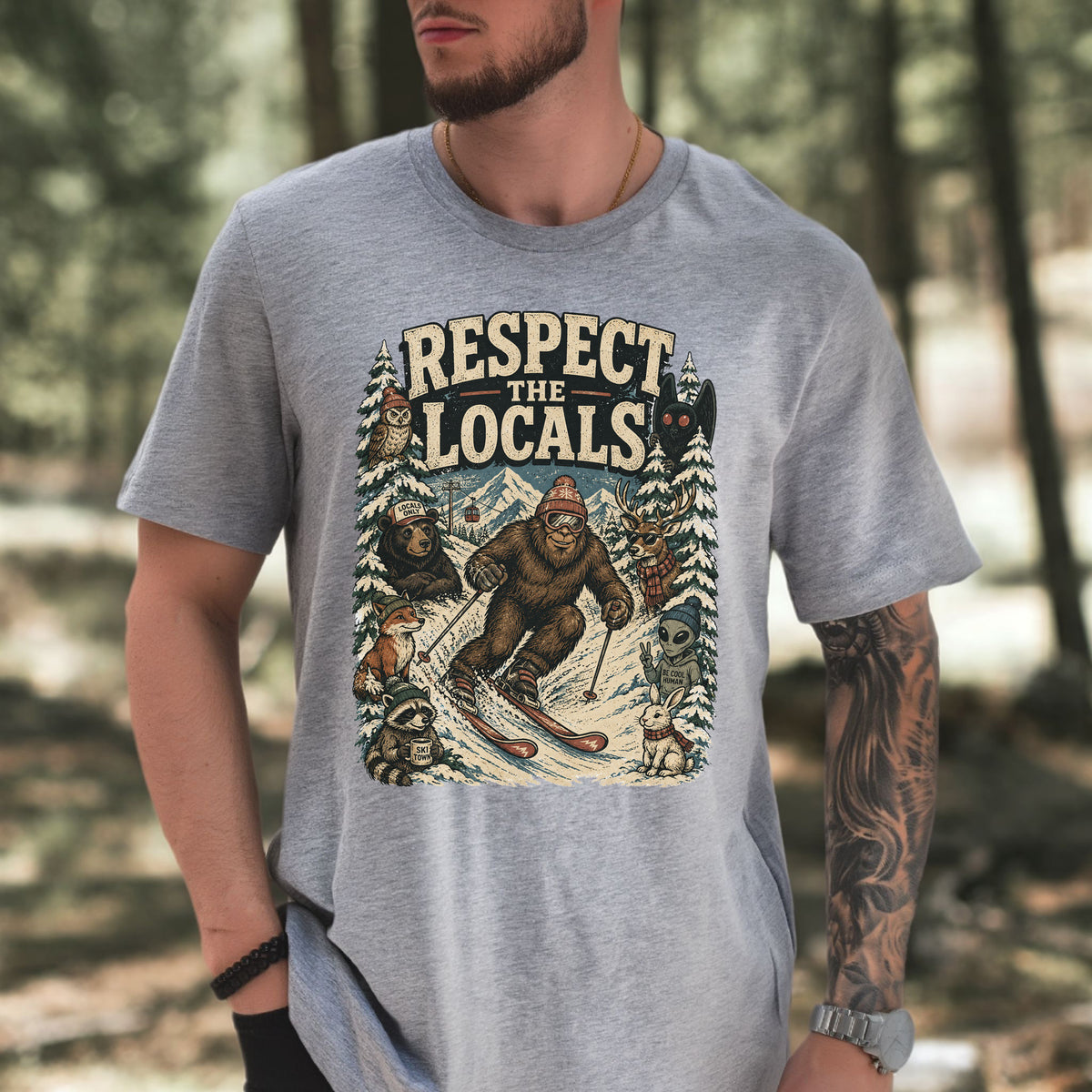 Respect the Locals Winter Ski Crew Shirt – Cryptid Wildlife Ski Tee
