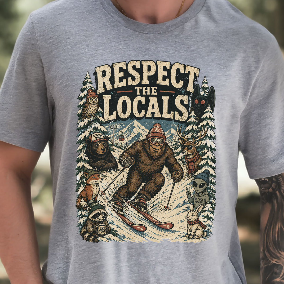 Respect the Locals Winter Ski Crew Shirt – Cryptid Wildlife Ski Tee
