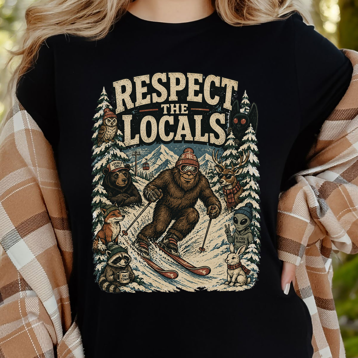 Respect the Locals Winter Ski Crew Shirt – Cryptid Wildlife Ski Tee