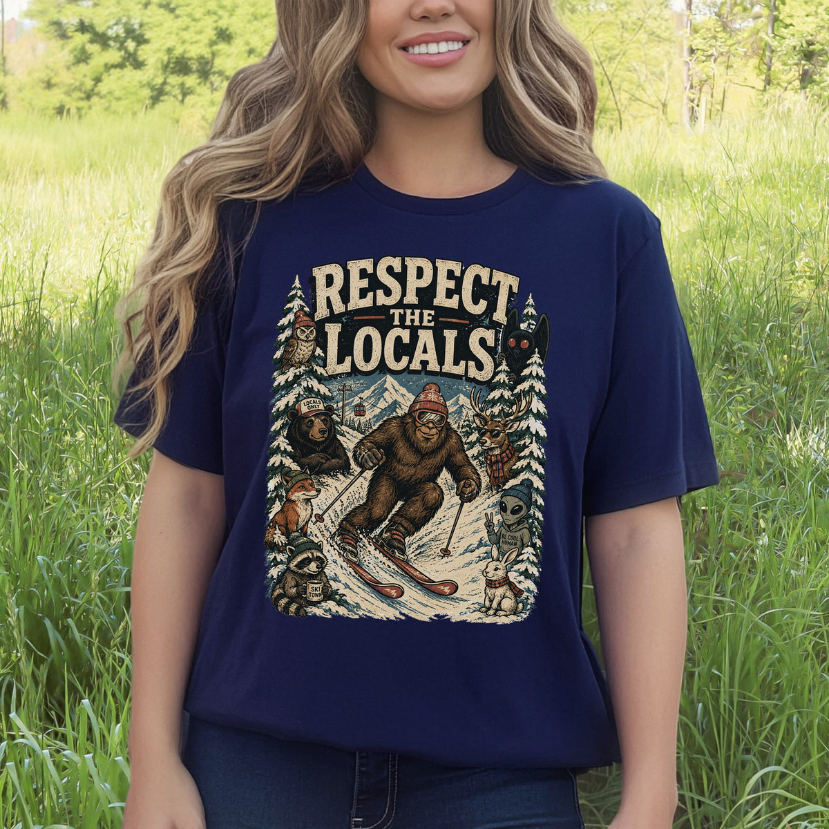 Respect the Locals Winter Ski Crew Shirt – Cryptid Wildlife Ski Tee