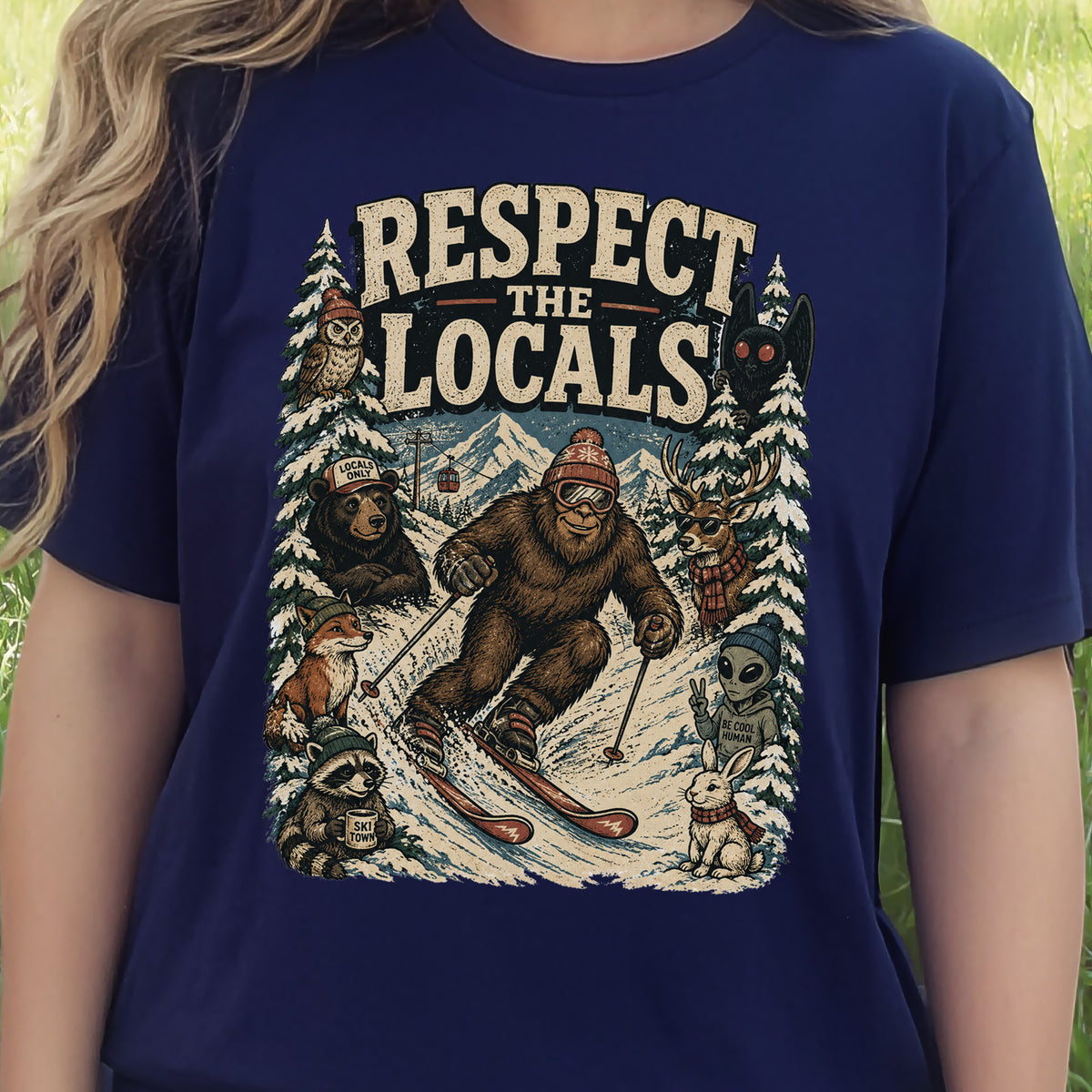 Respect the Locals Winter Ski Crew Shirt – Cryptid Wildlife Ski Tee