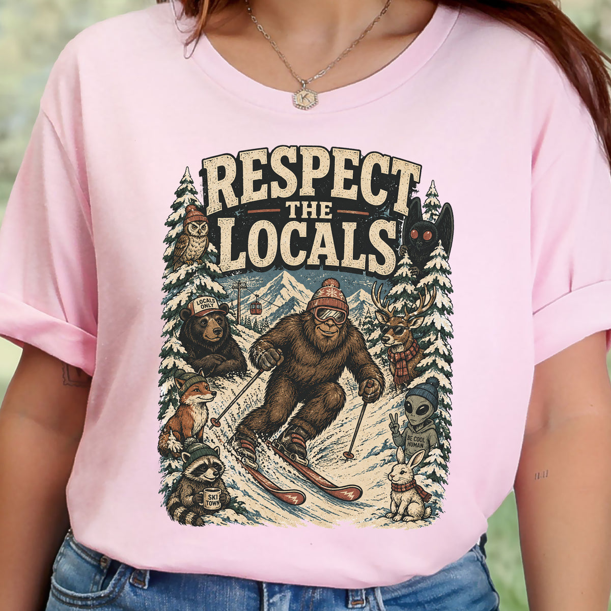 Respect the Locals Winter Ski Crew Shirt – Cryptid Wildlife Ski Tee