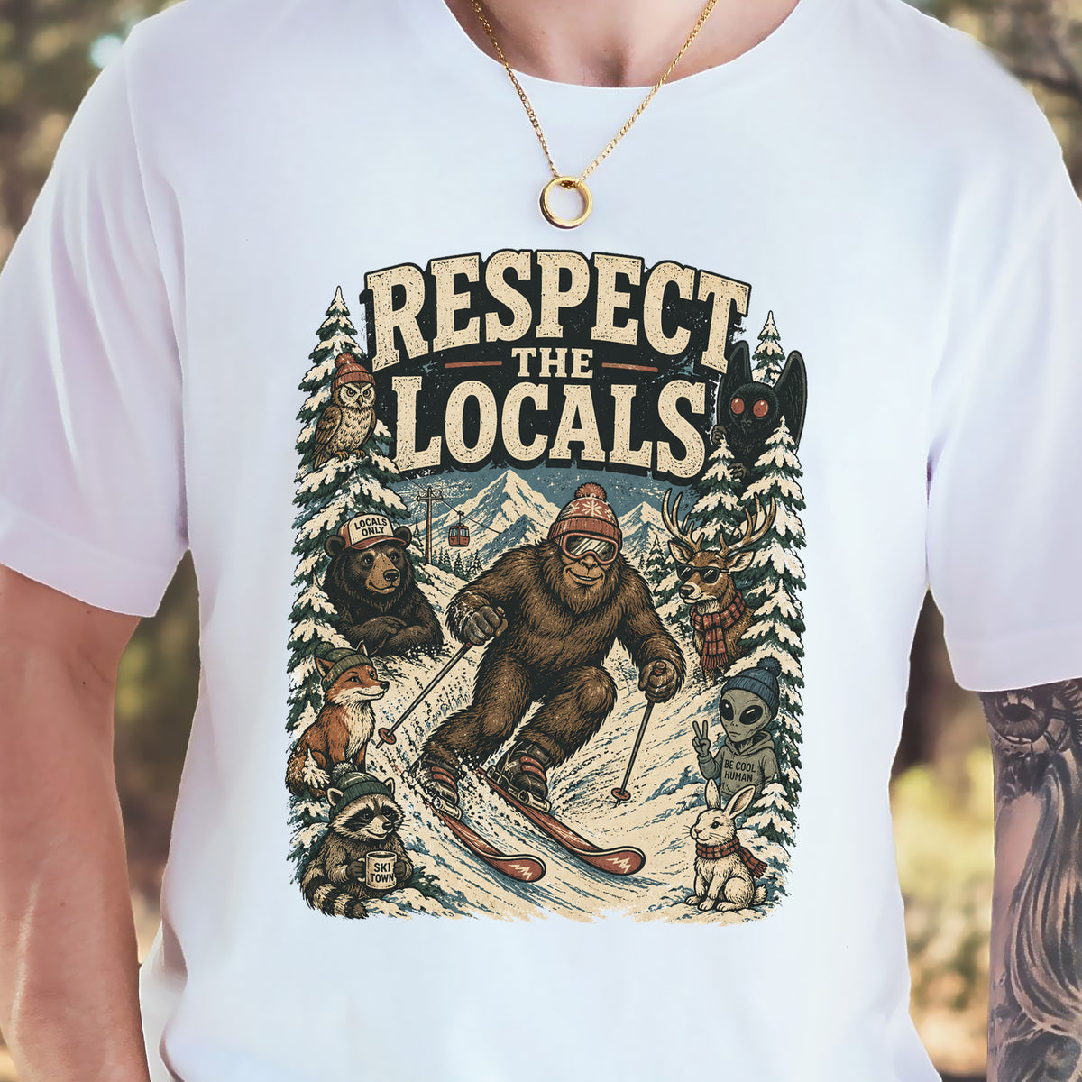 Respect the Locals Winter Ski Crew Shirt – Cryptid Wildlife Ski Tee