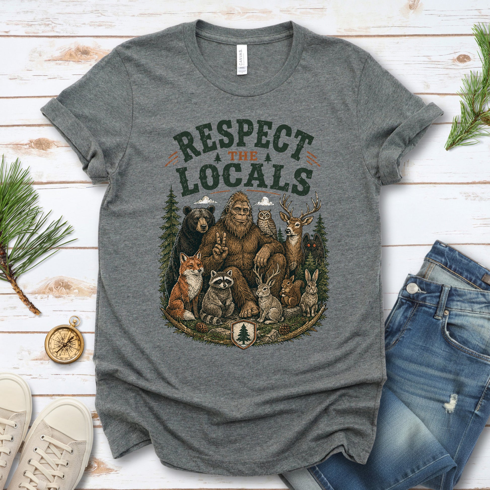 Respect the Locals Bigfoot Wildlife Forest Cryptid Camping Gift T-Shirt