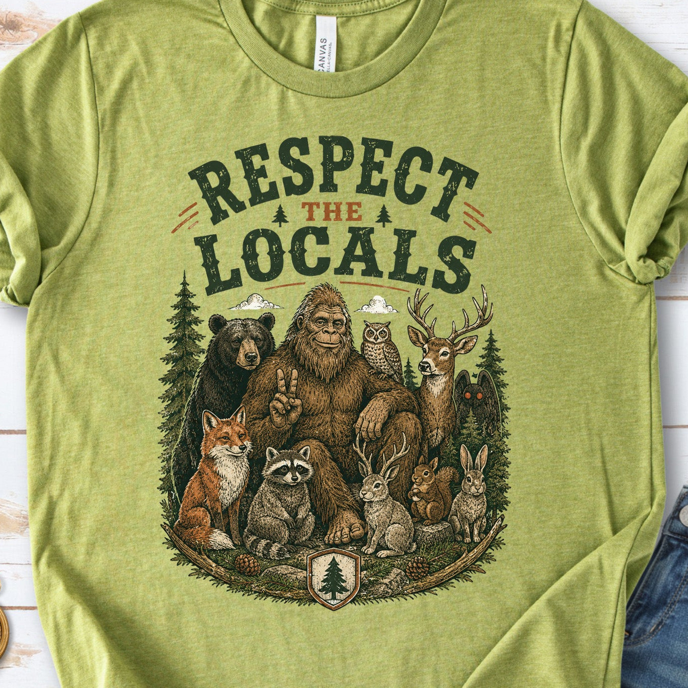 Respect the Locals Bigfoot Wildlife Forest Cryptid Camping Gift T-Shirt