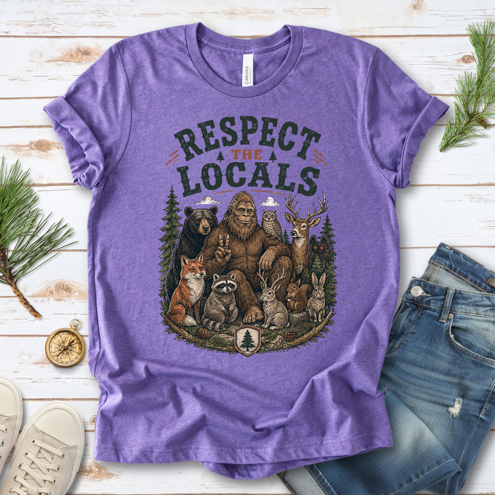 Respect the Locals Bigfoot Wildlife Forest Cryptid Camping Gift T-Shirt