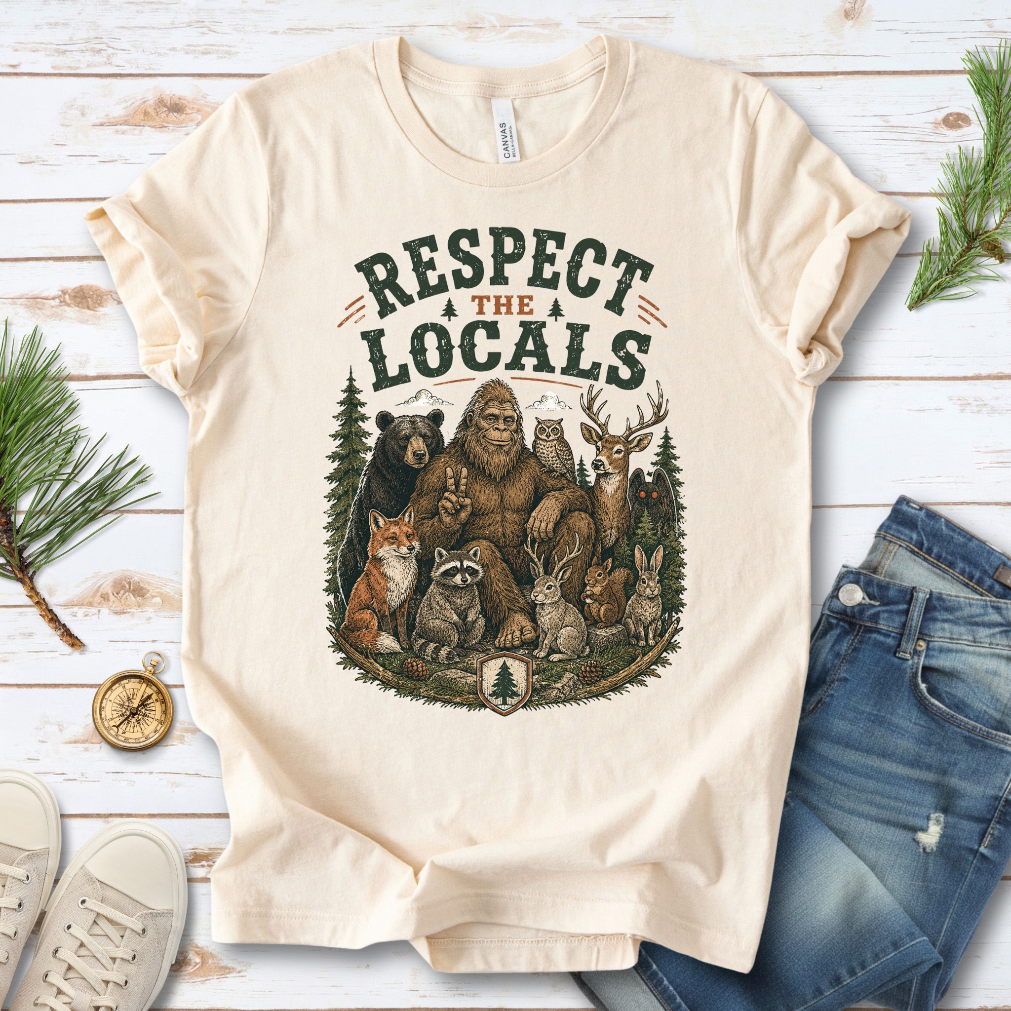 Respect the Locals Bigfoot Wildlife Forest Cryptid Camping Gift T-Shirt