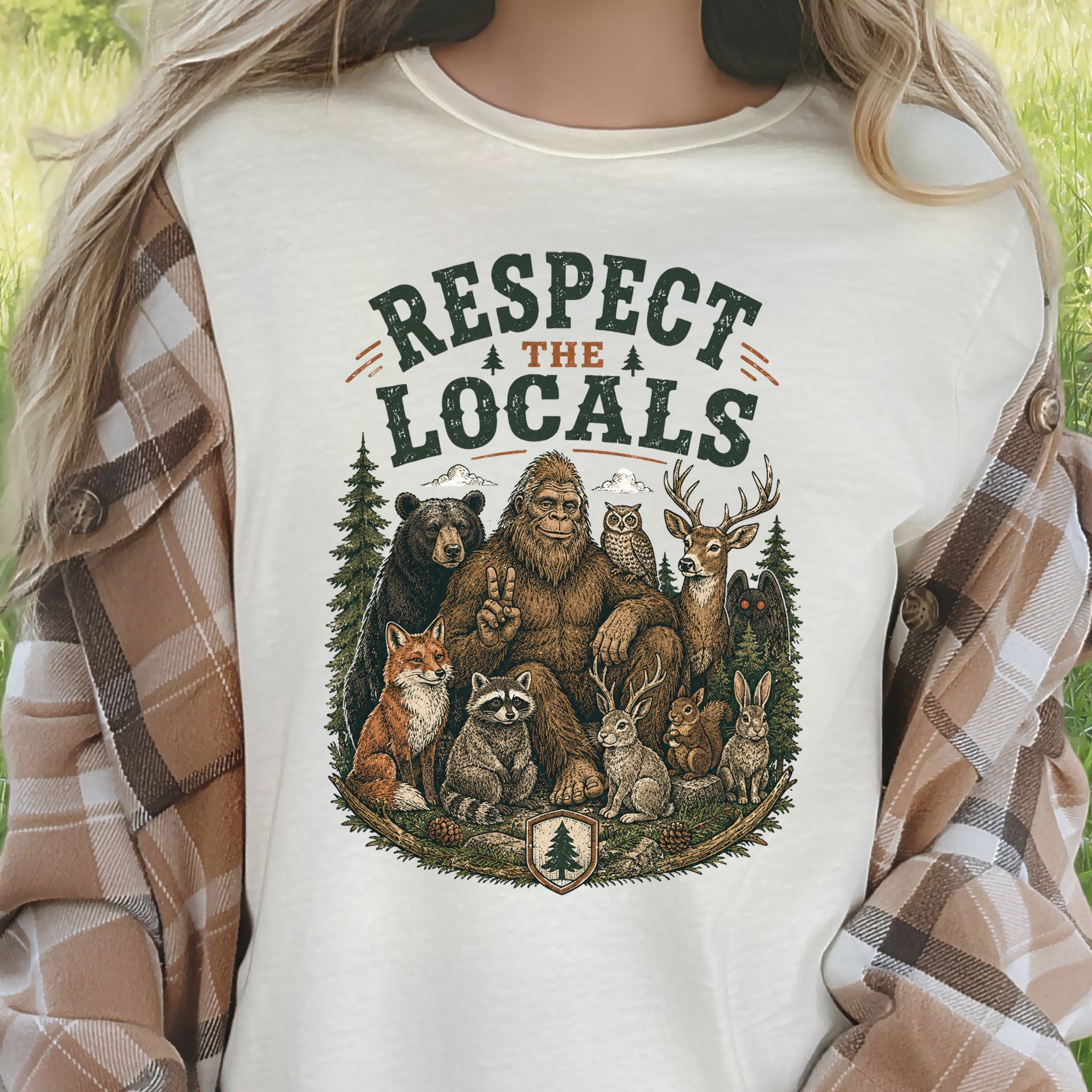 Respect the Locals Bigfoot Wildlife Forest Cryptid Camping Gift T-Shirt