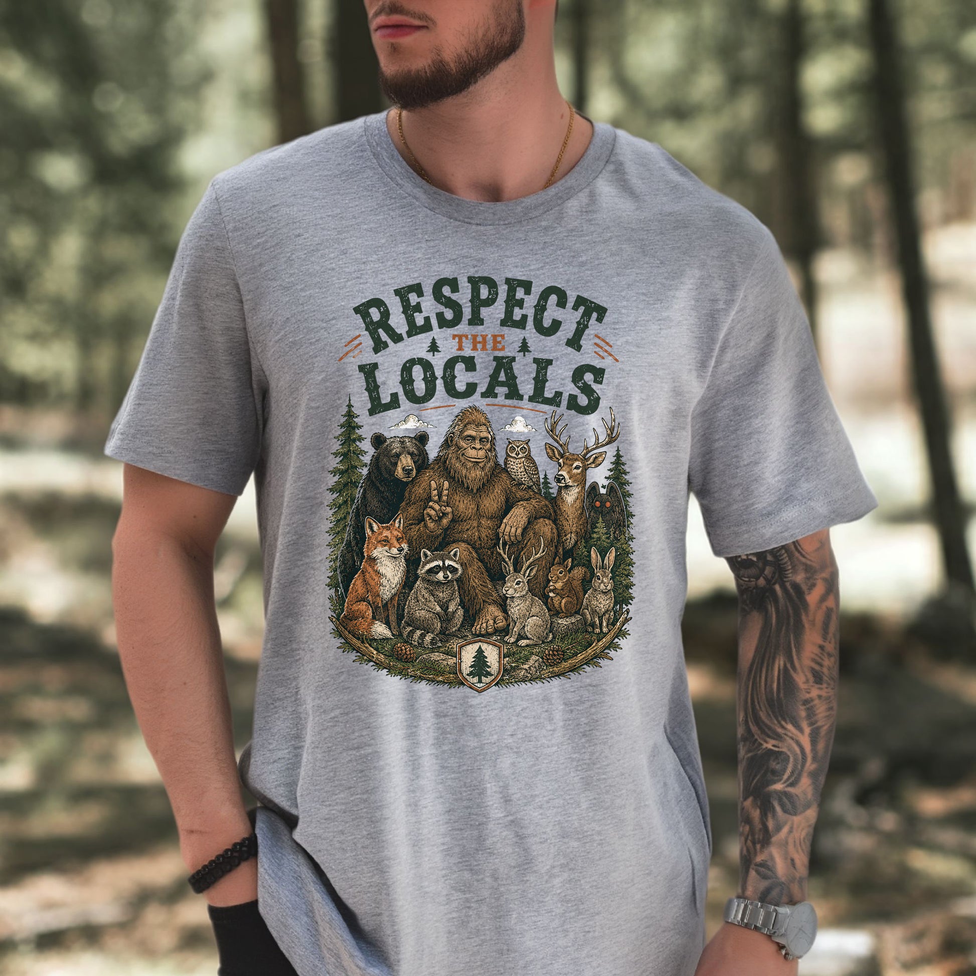 Respect the Locals Bigfoot Wildlife Forest Cryptid Camping Gift T-Shirt