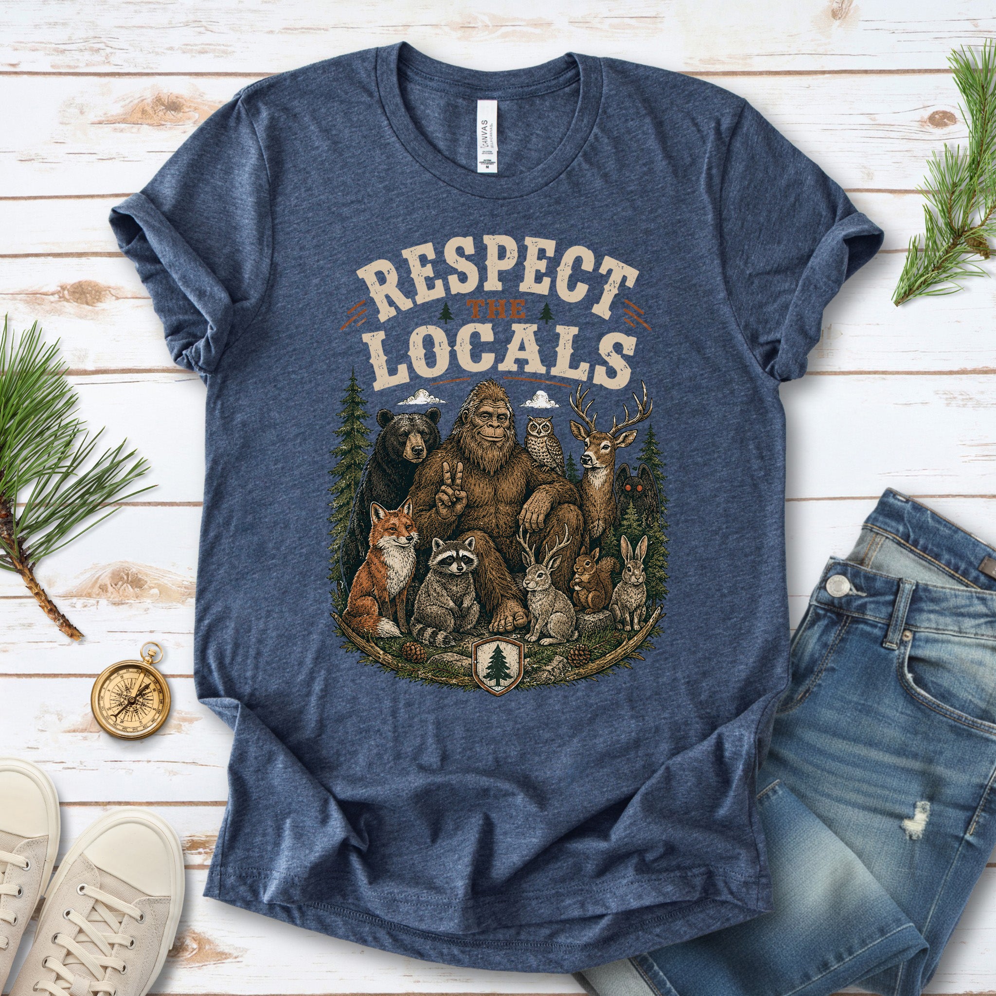 Respect the Locals Bigfoot Wildlife Forest Cryptid Camping Gift T-Shirt