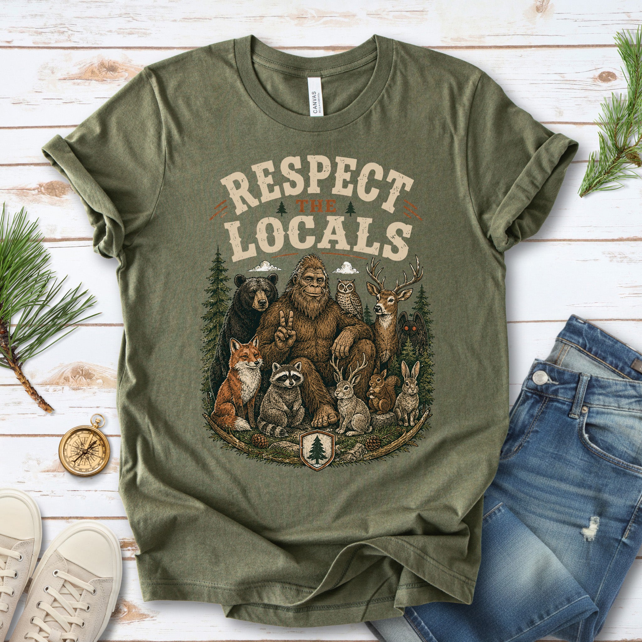 Respect the Locals Bigfoot Wildlife Forest Cryptid Camping Gift T-Shirt