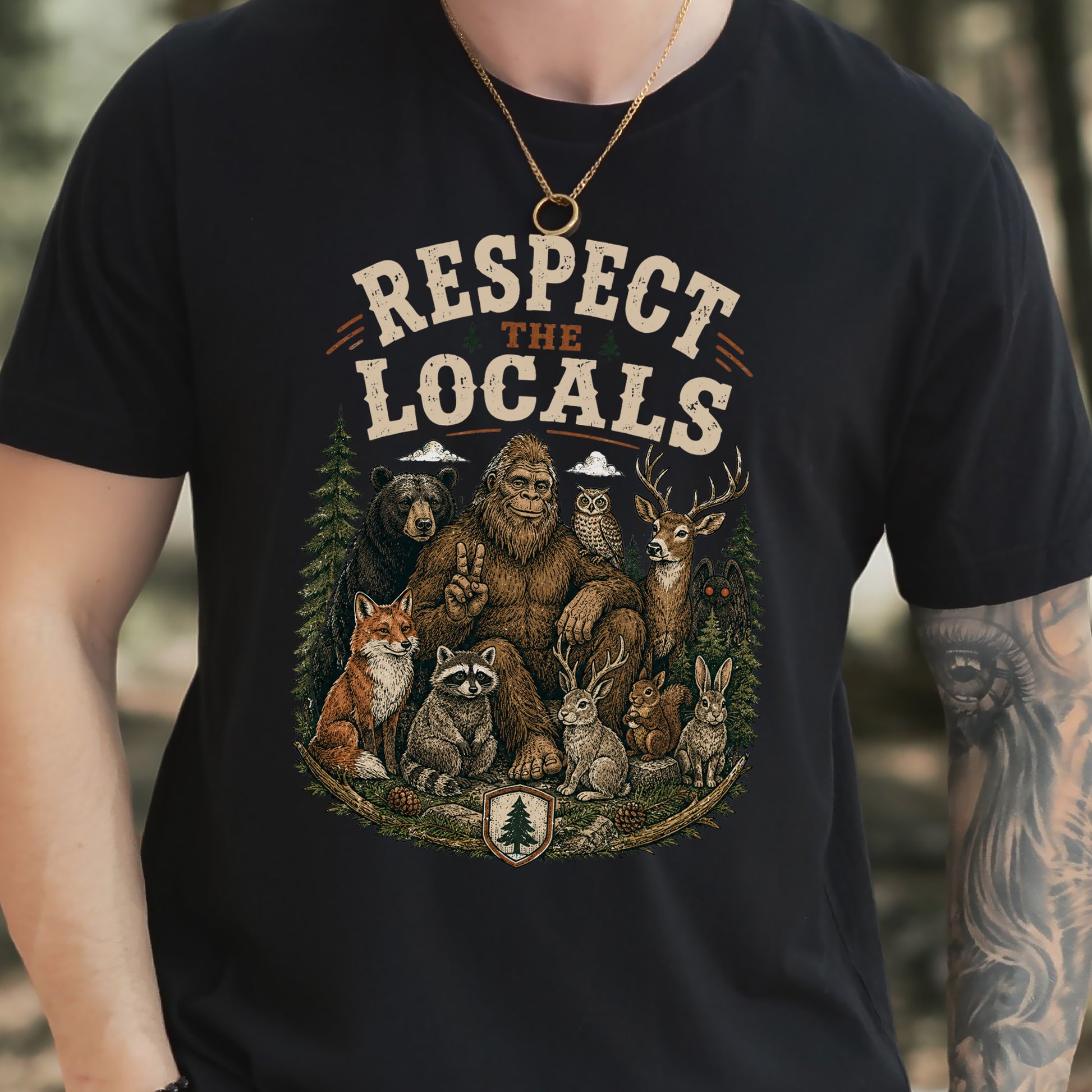 Respect the Locals Bigfoot Wildlife Forest Cryptid Camping Gift T-Shirt