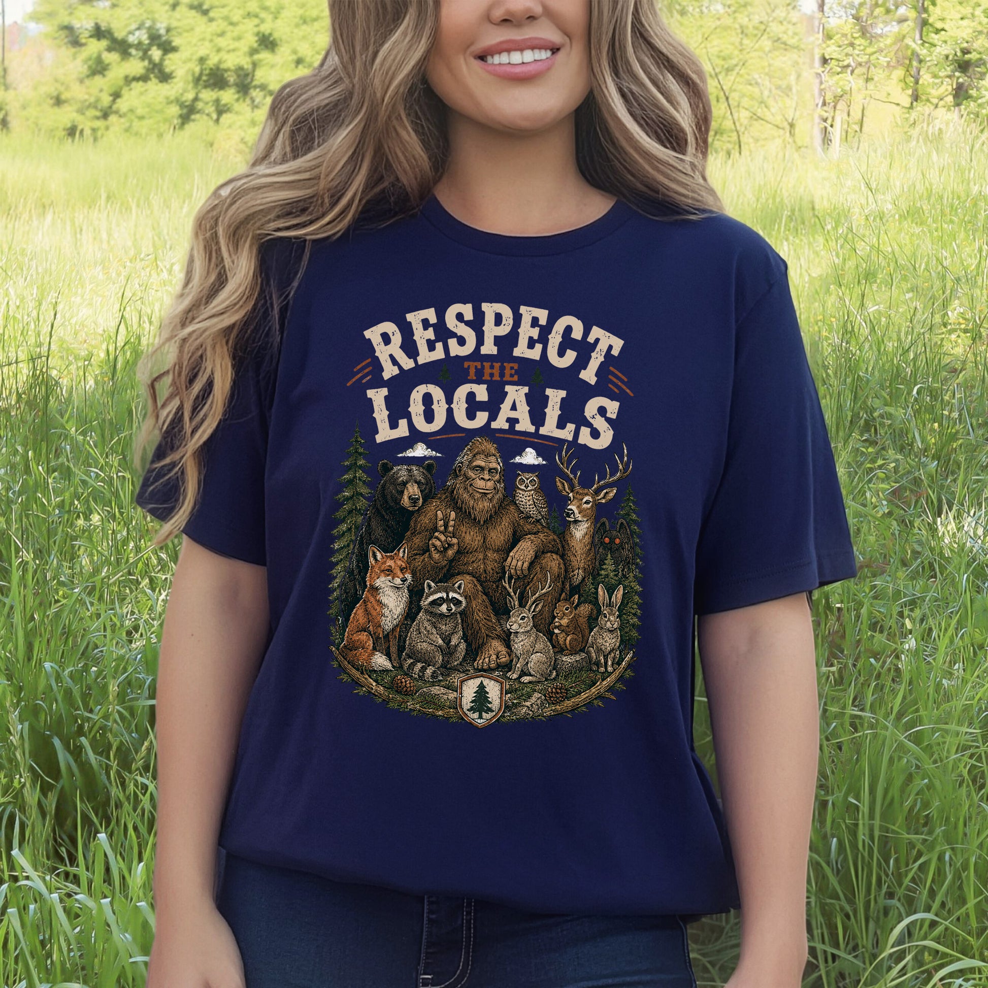 Respect the Locals Bigfoot Wildlife Forest Cryptid Camping Gift T-Shirt