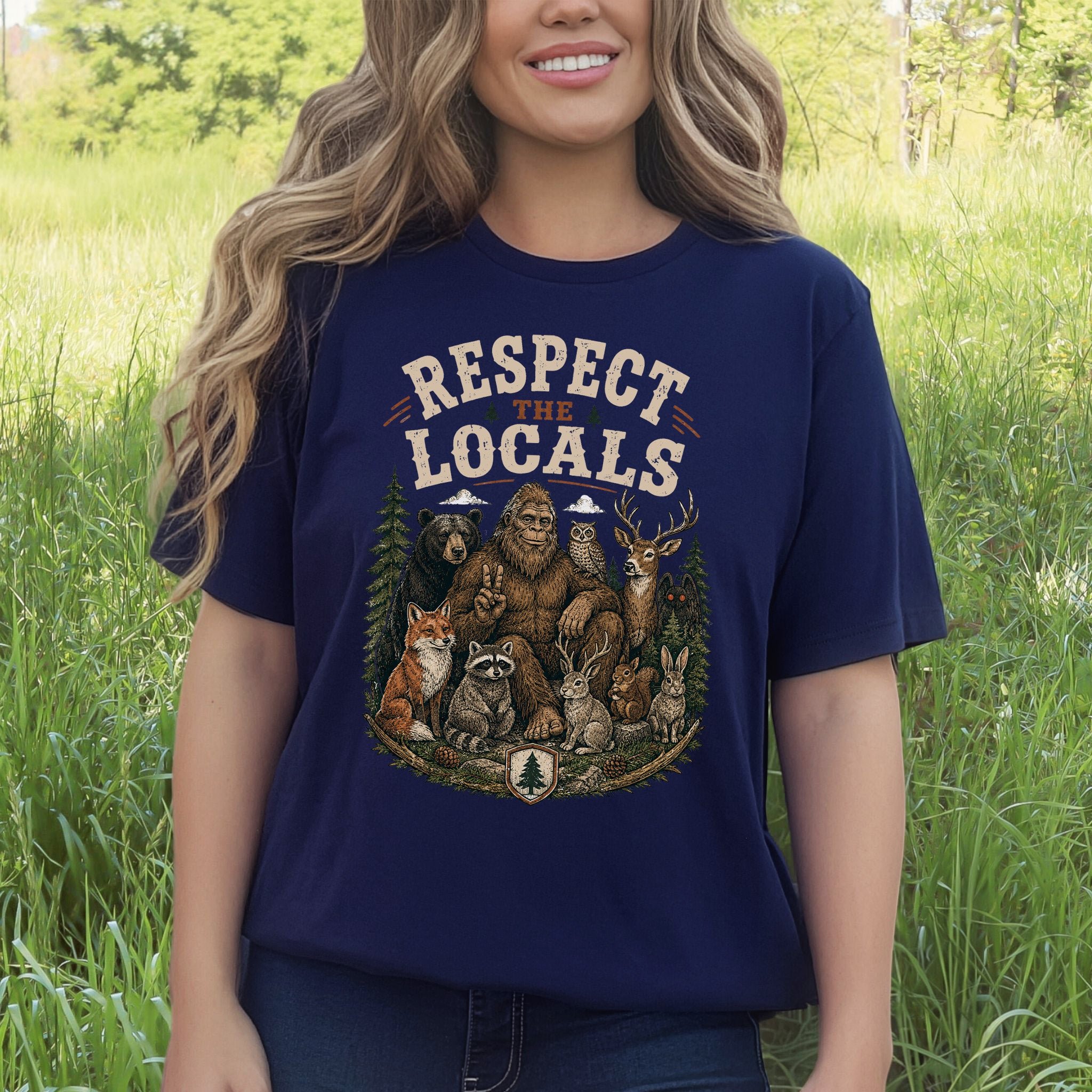 Respect the Locals Bigfoot Wildlife Forest Cryptid Camping Gift T-Shirt
