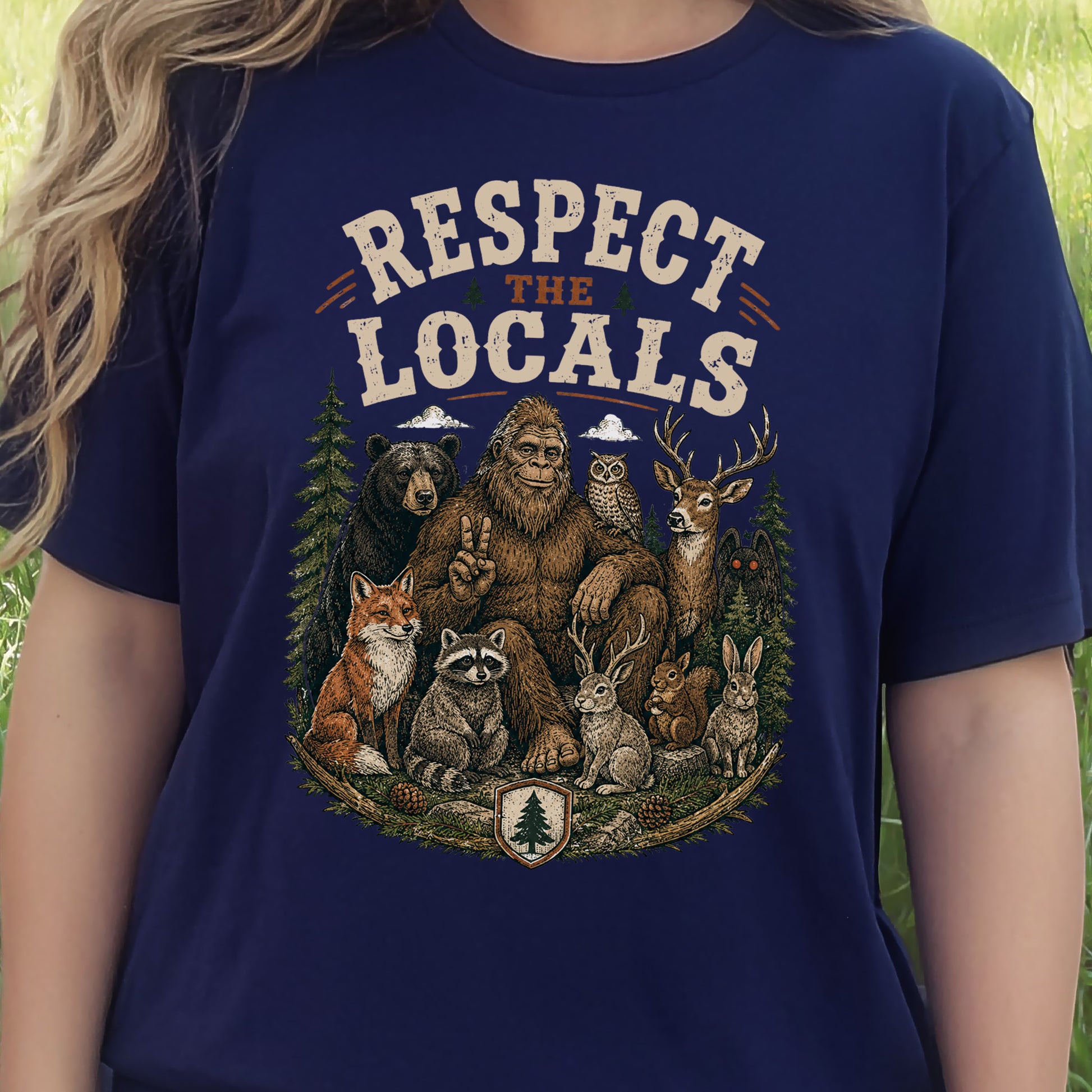 Respect the Locals Bigfoot Wildlife Forest Cryptid Camping Gift T-Shirt