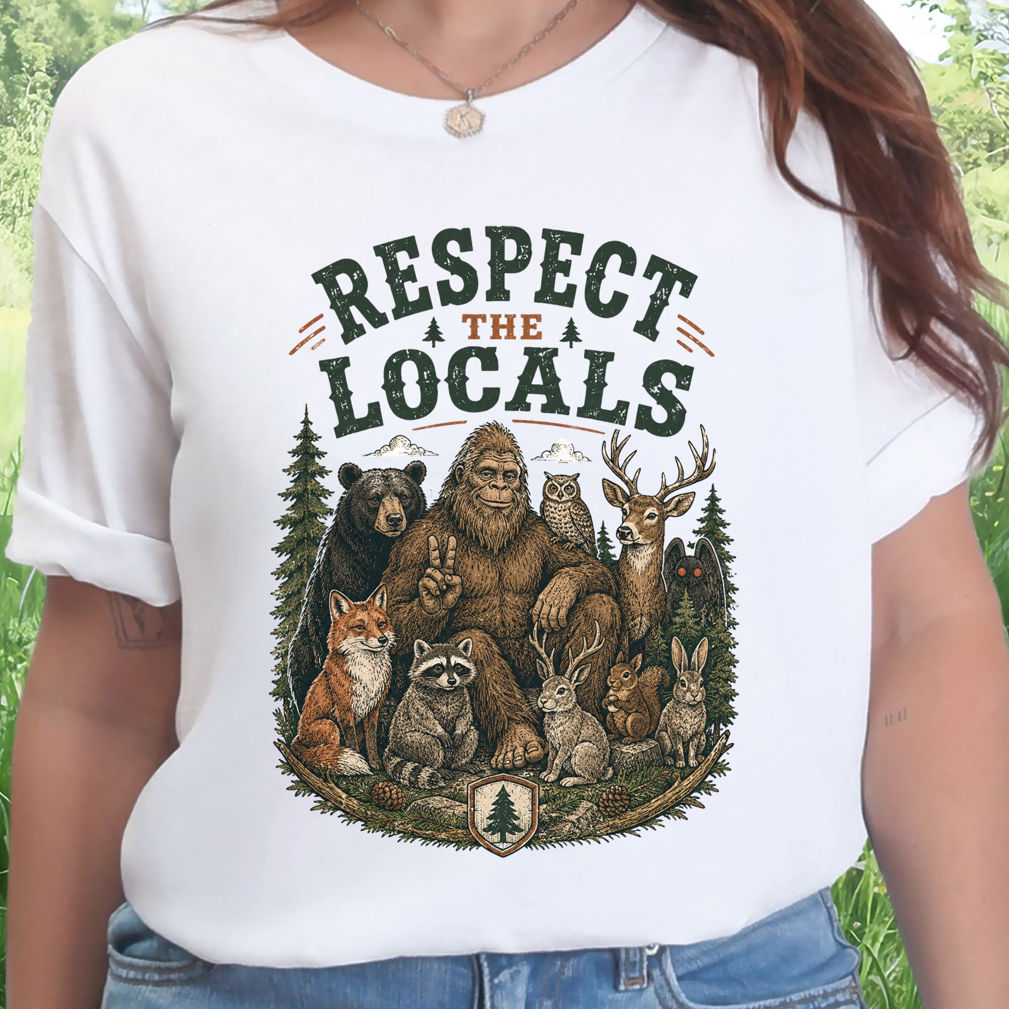 Respect the Locals Bigfoot Wildlife Forest Cryptid Camping Gift T-Shirt
