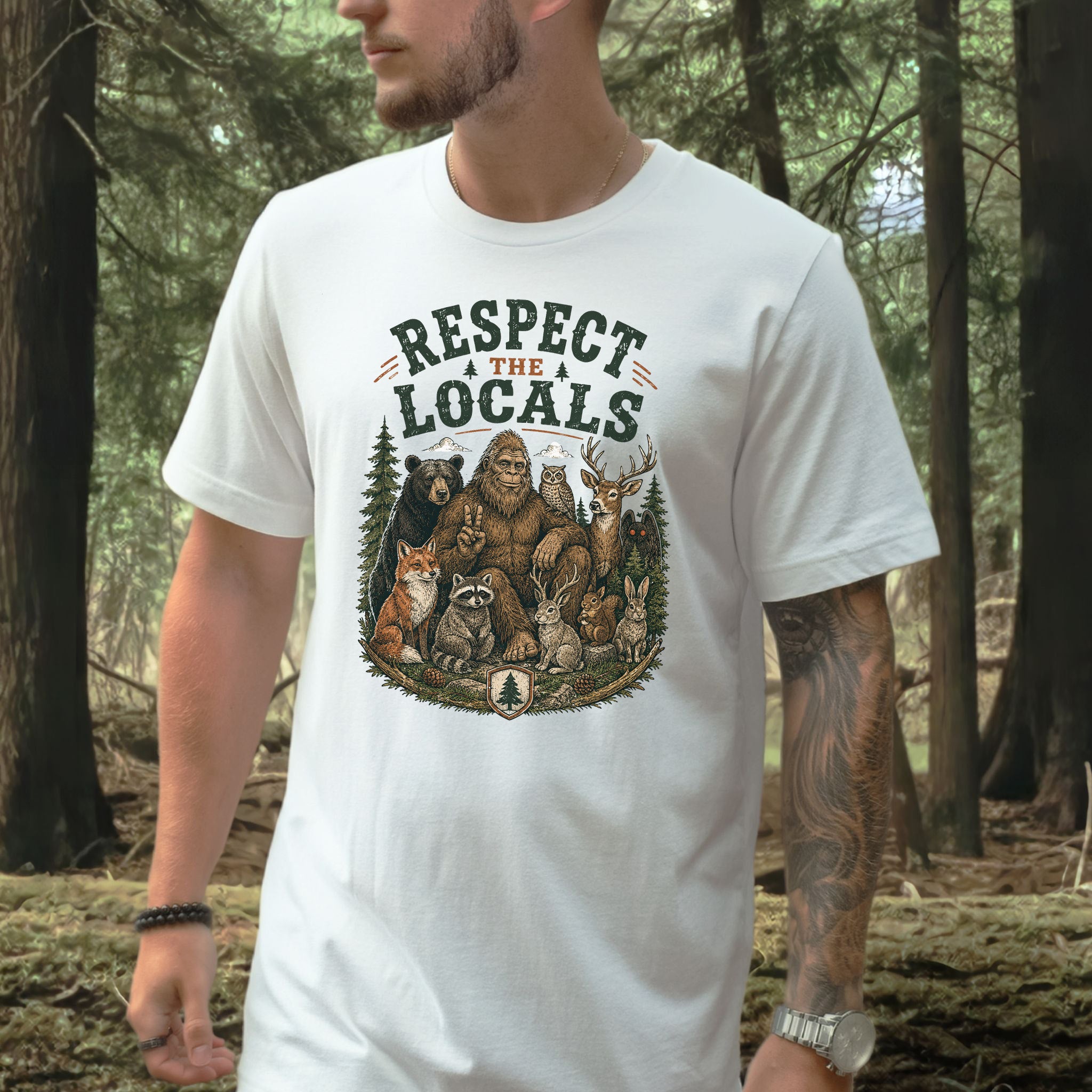 Respect the Locals Bigfoot Wildlife Forest Cryptid Camping Gift T-Shirt