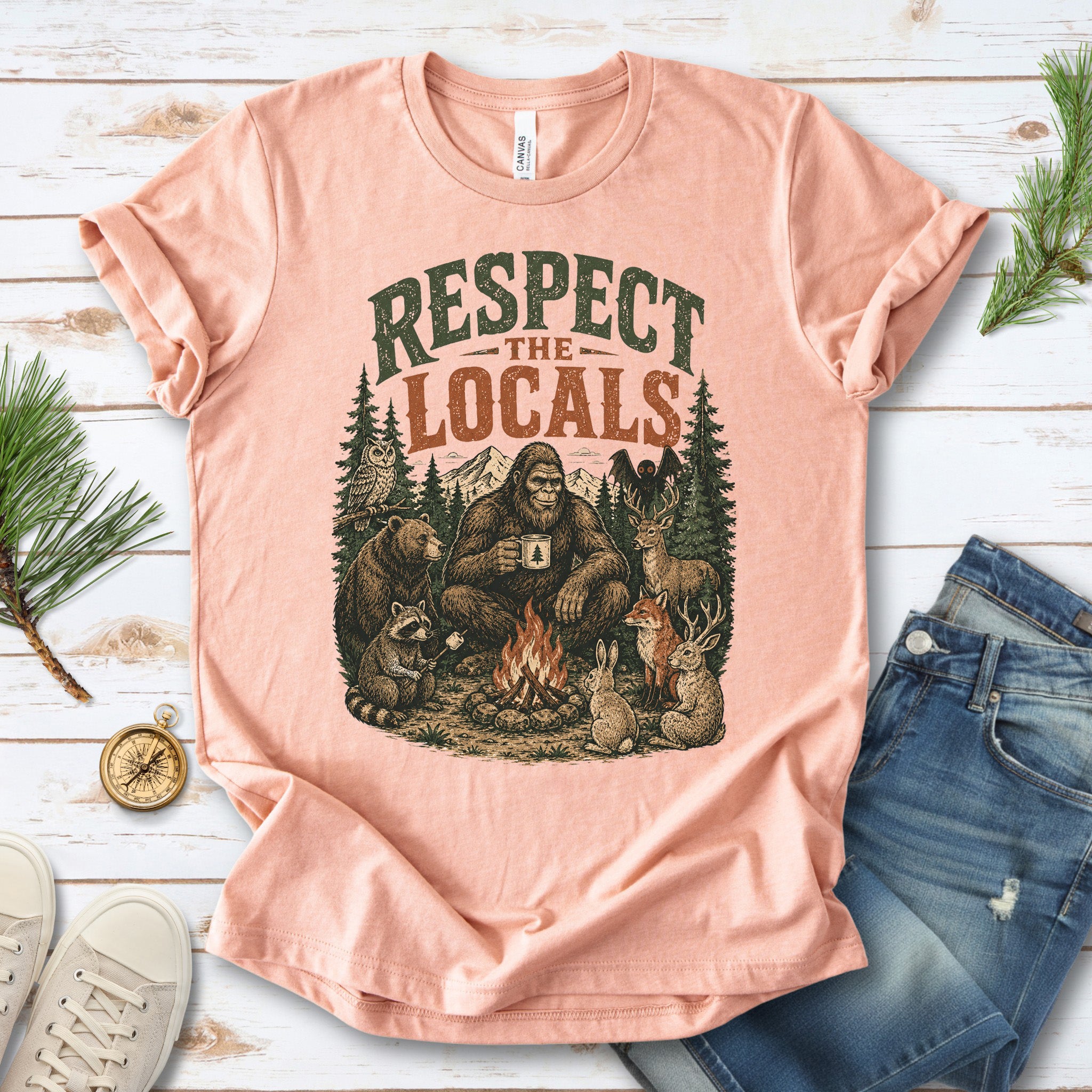 Respect the Locals Campfire Bigfoot Cryptid Wildlife Camping T-Shirt