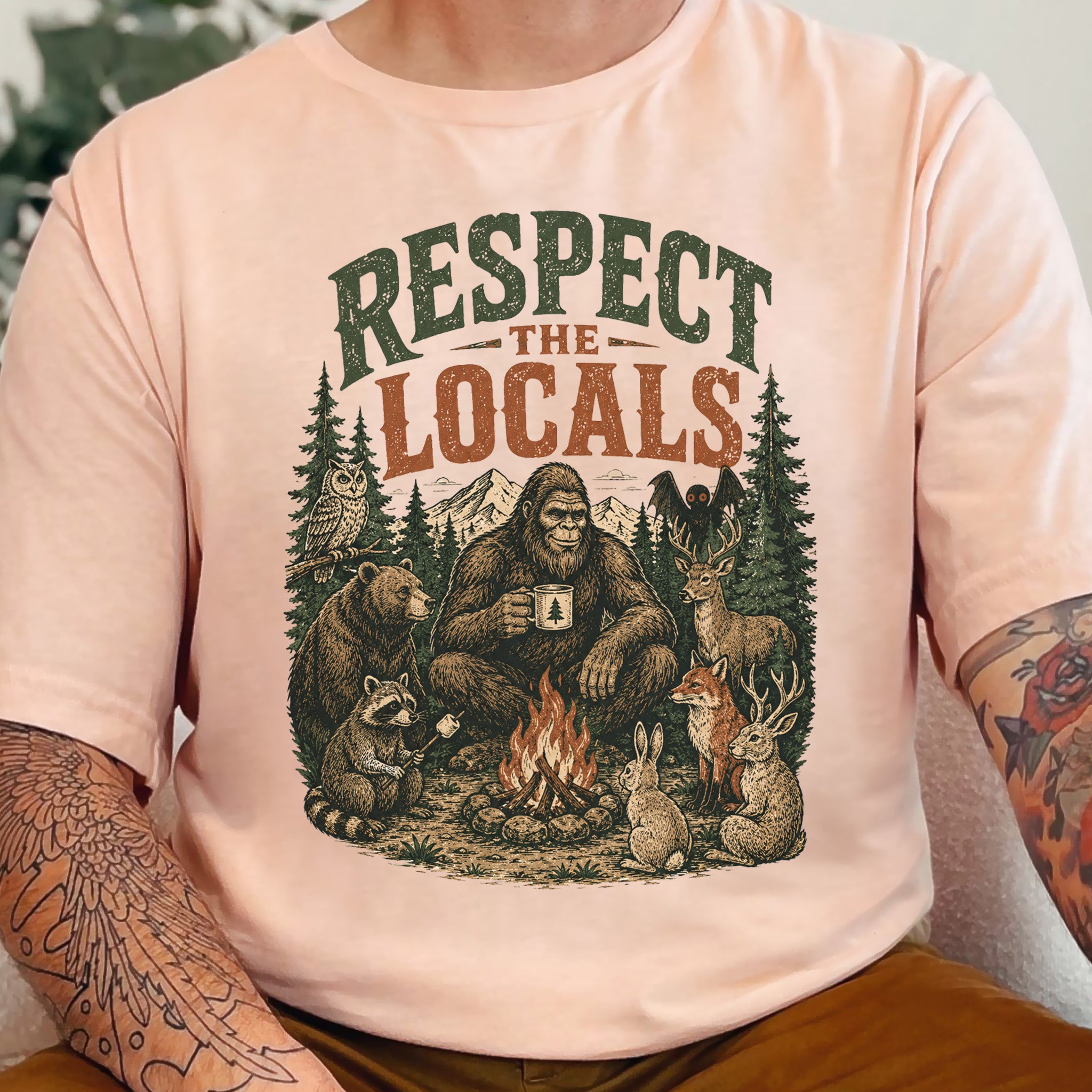 Respect the Locals Campfire Bigfoot Cryptid Wildlife Camping T-Shirt