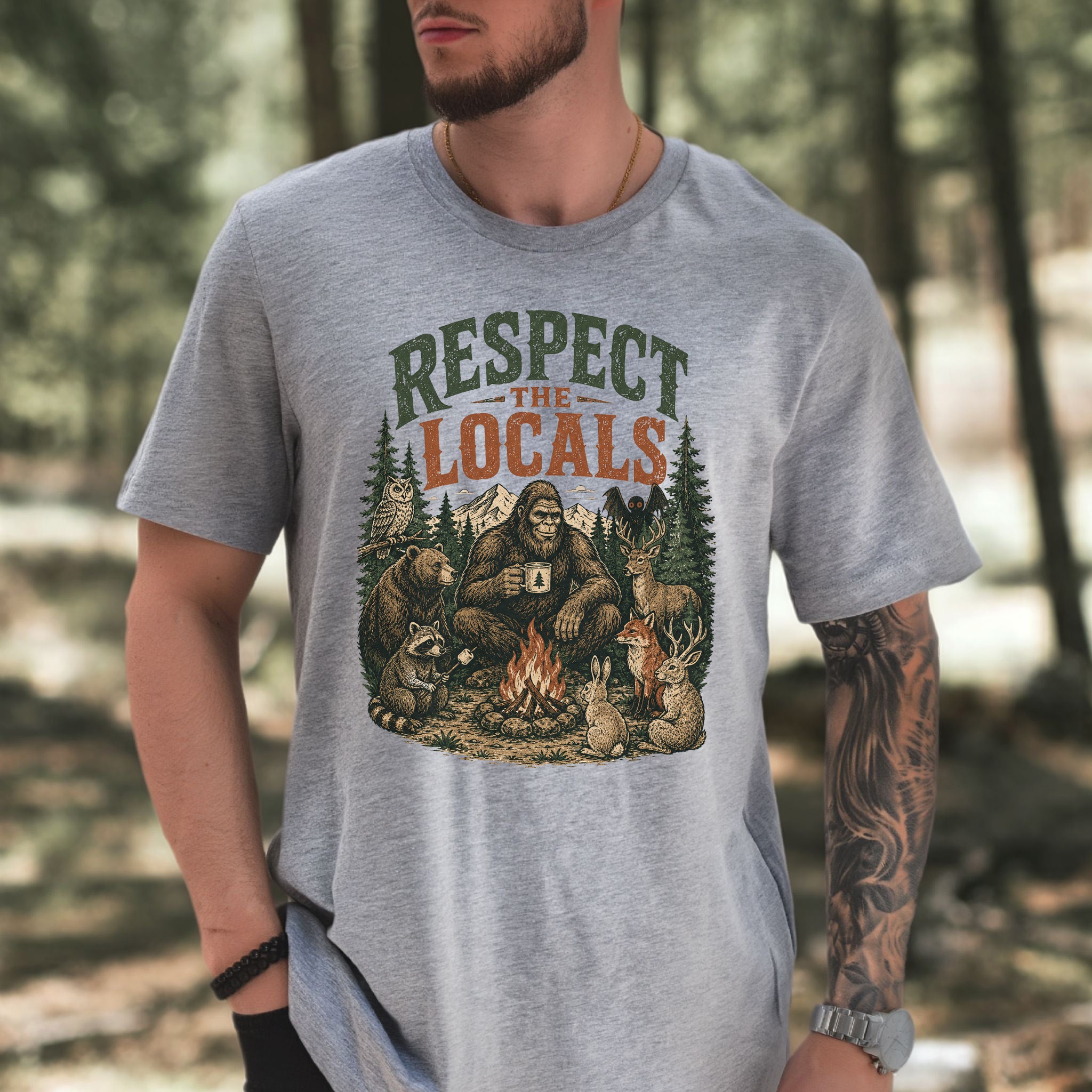 Respect the Locals Campfire Bigfoot Cryptid Wildlife Camping T-Shirt