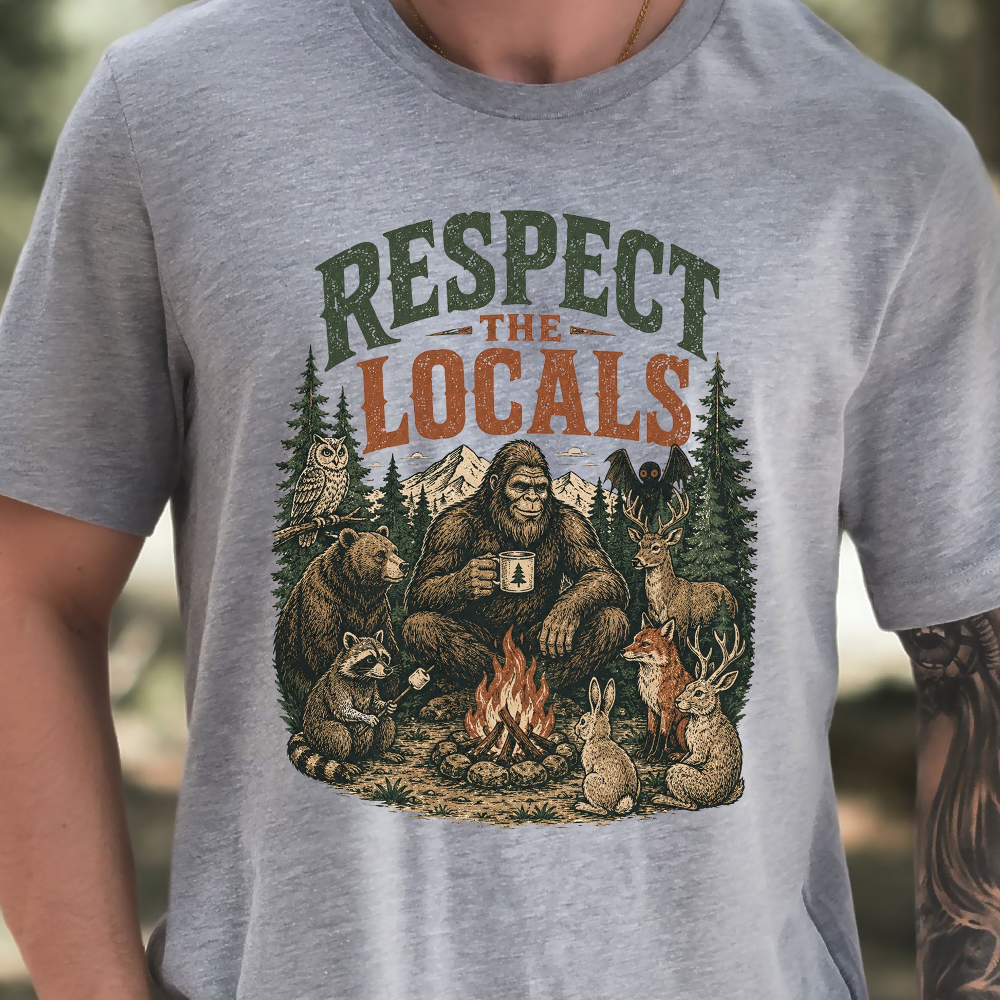 Respect the Locals Campfire Bigfoot Cryptid Wildlife Camping T-Shirt