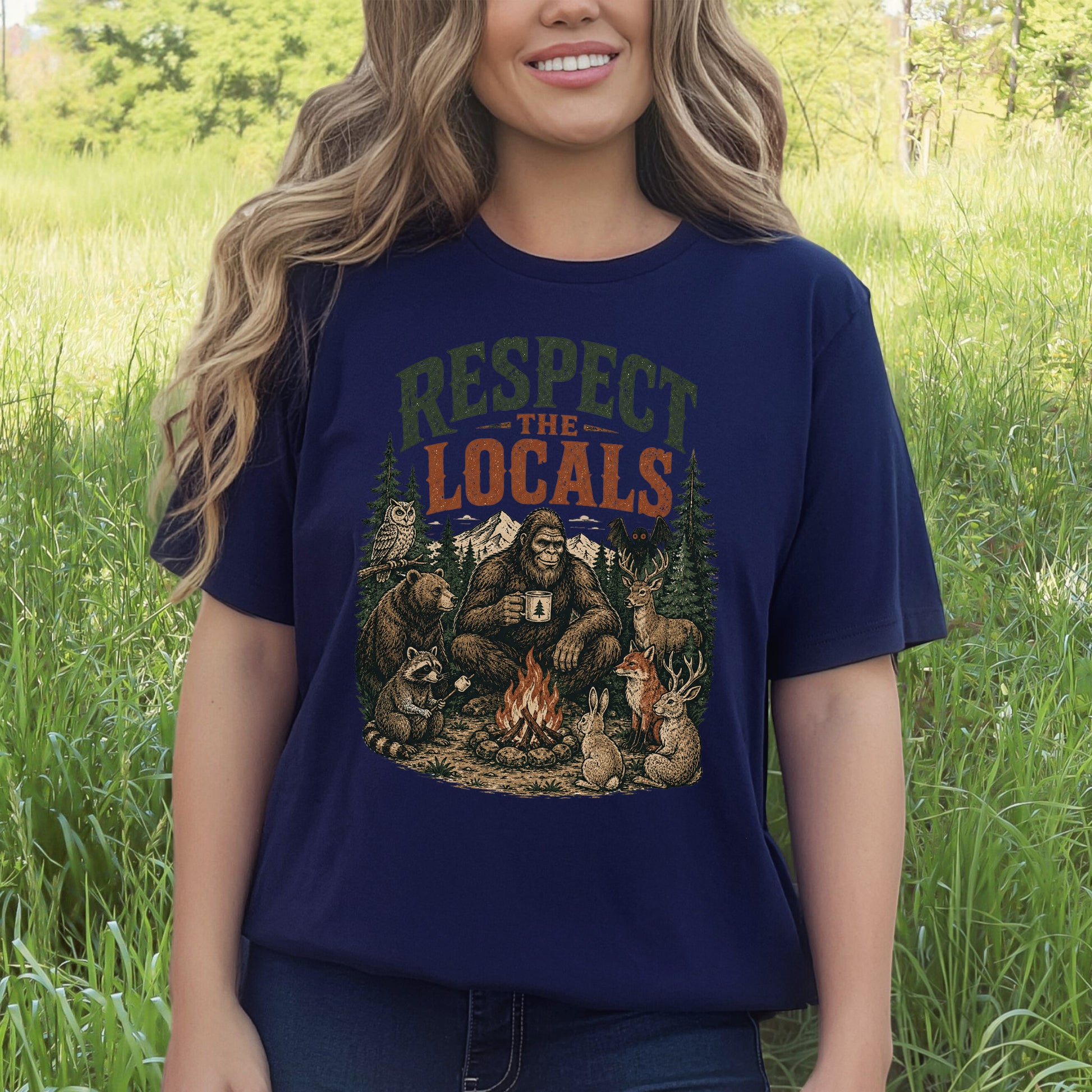 Respect the Locals Campfire Bigfoot Cryptid Wildlife Camping T-Shirt