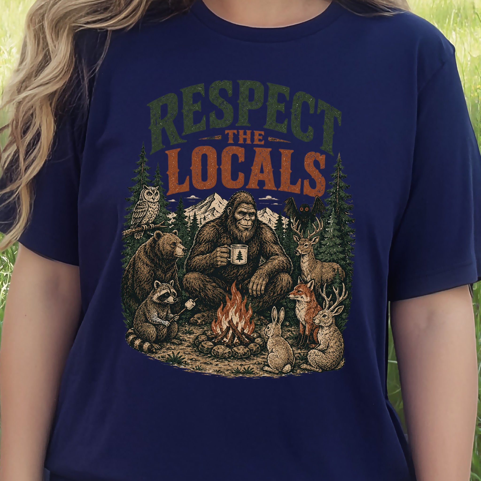 Respect the Locals Campfire Bigfoot Cryptid Wildlife Camping T-Shirt