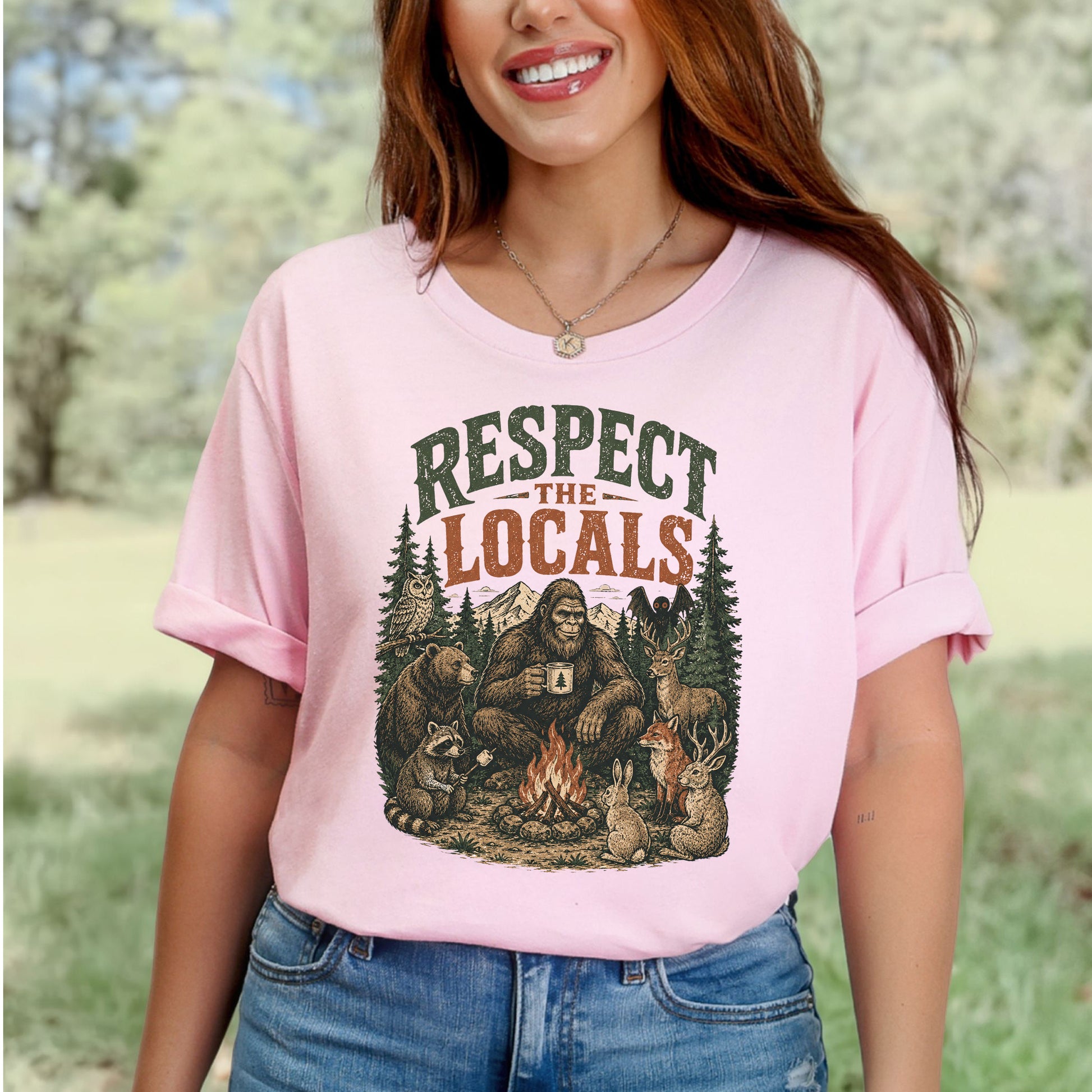 Respect the Locals Campfire Bigfoot Cryptid Wildlife Camping T-Shirt