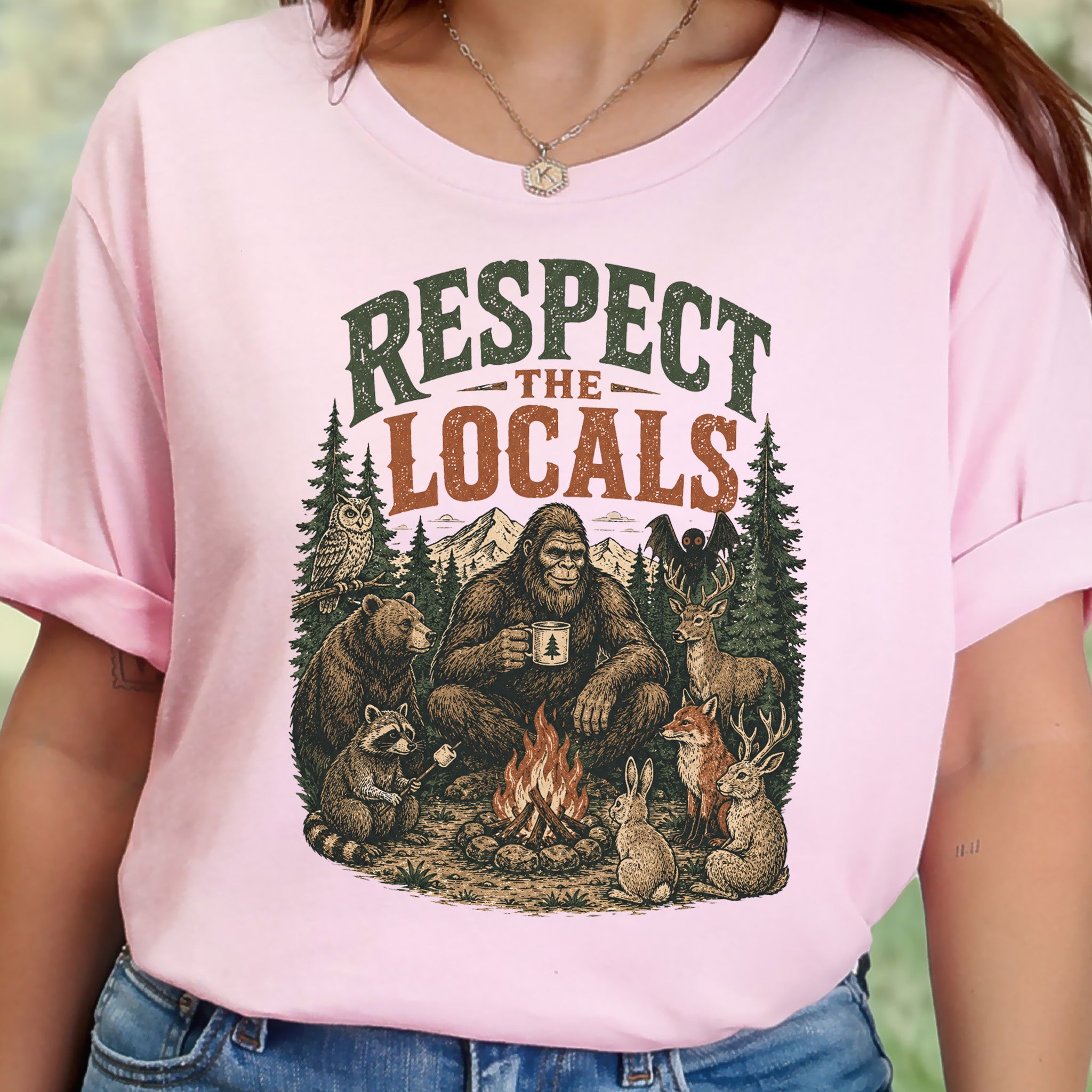 Respect the Locals Campfire Bigfoot Cryptid Wildlife Camping T-Shirt